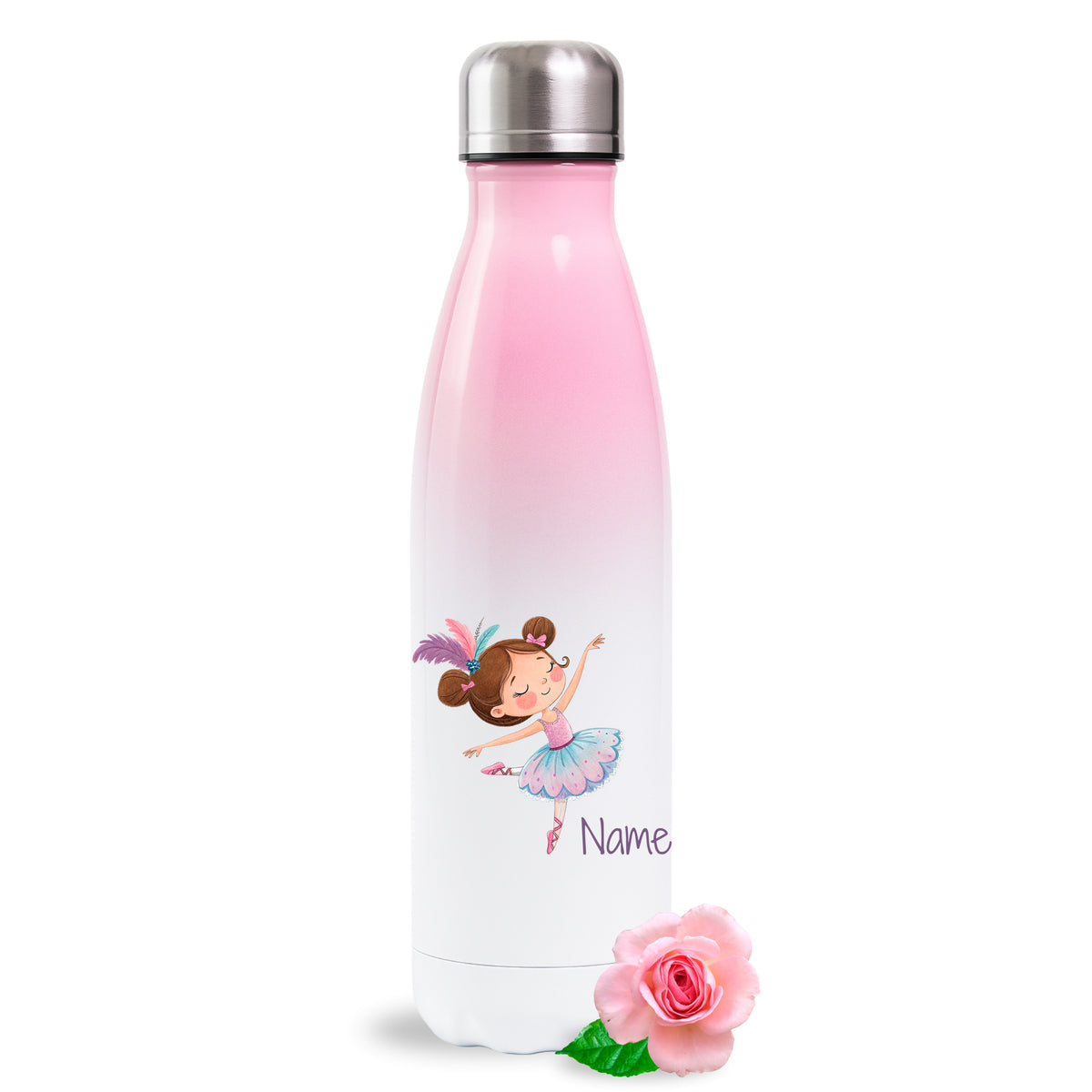 Rosa Thermoflasche mit Ballerina und Wunschname