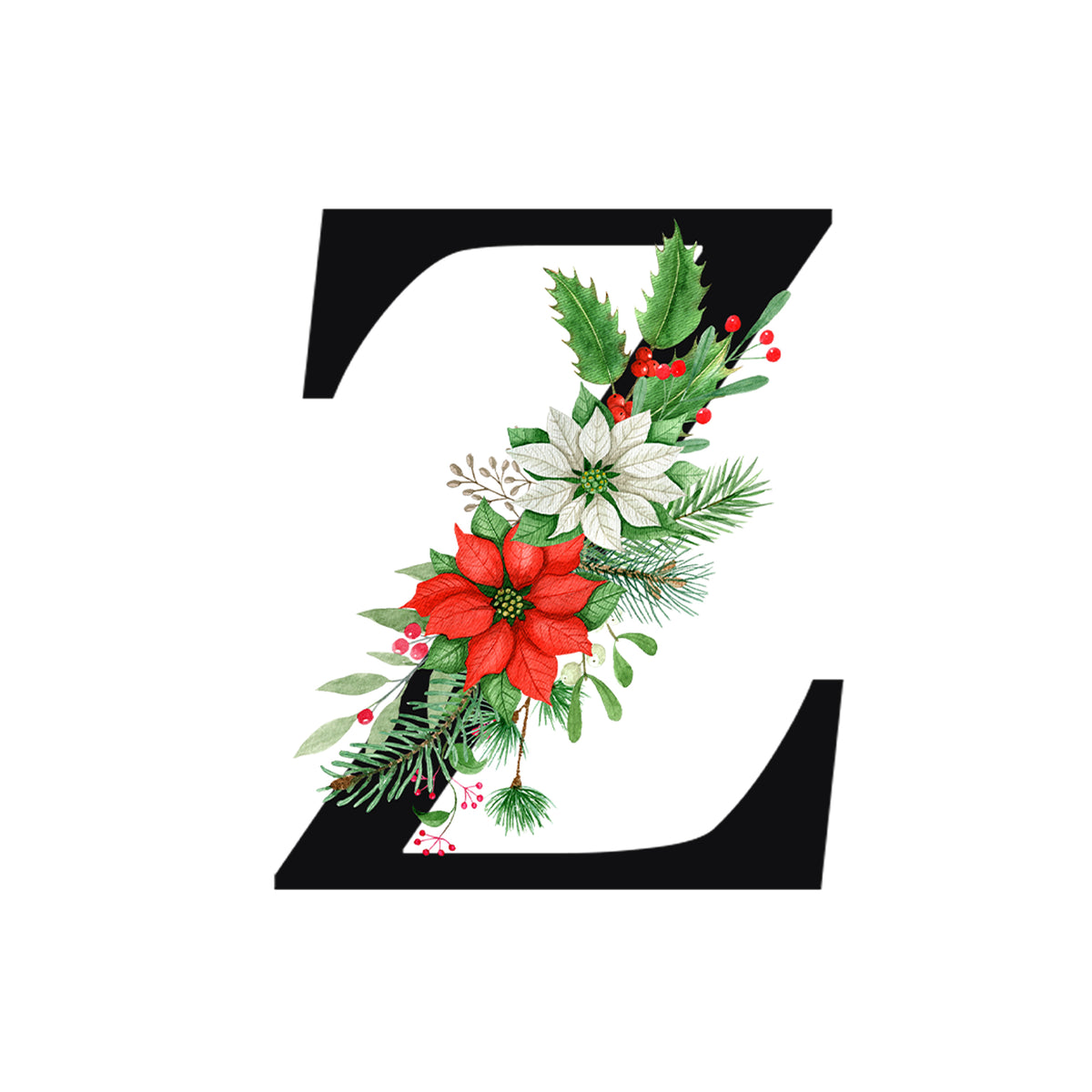 Rote Weihnachtsblume und grüne Blätter im Z-Design.
