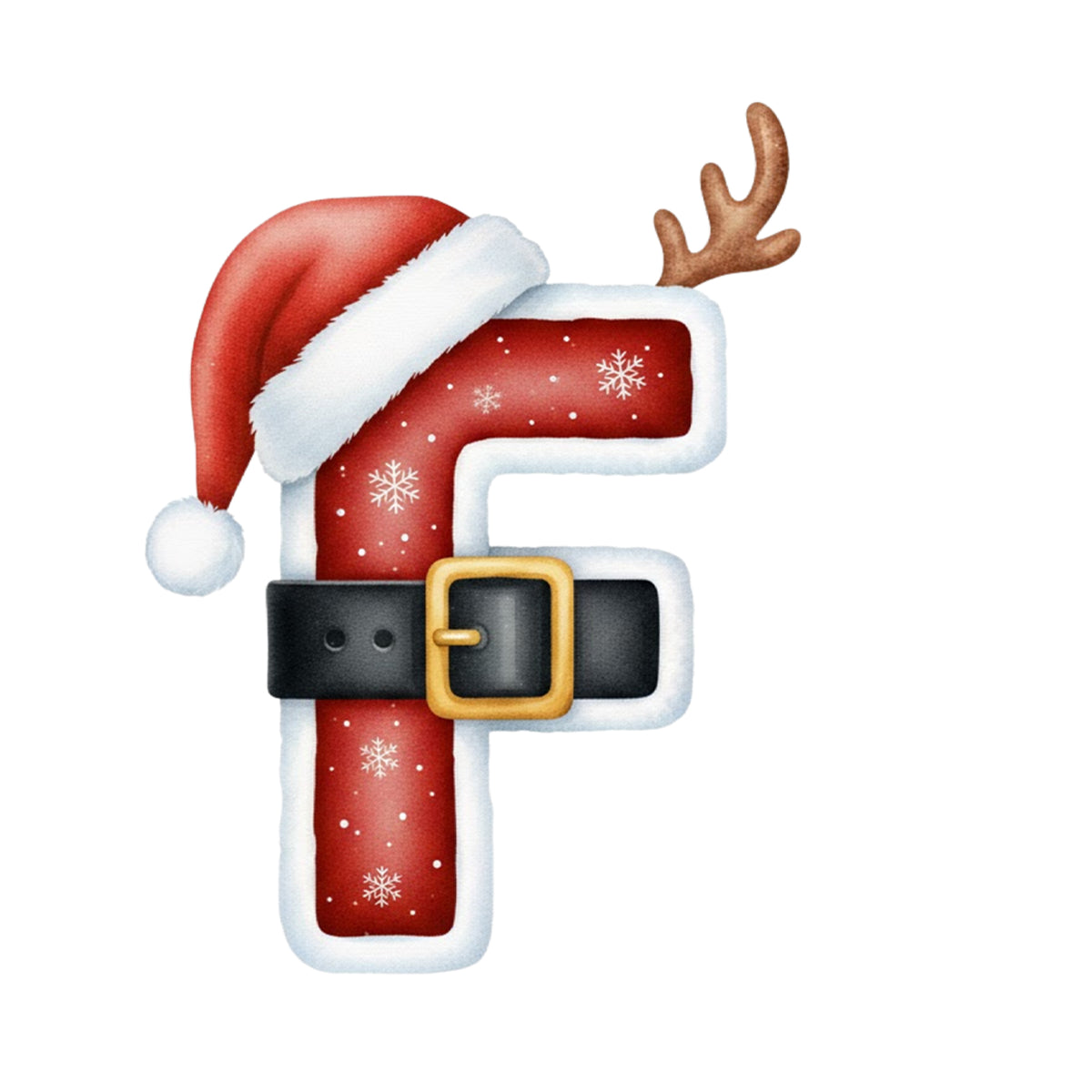 Rote Weihnachtsbuchstabe F mit Schnee und Rentiergeweih.