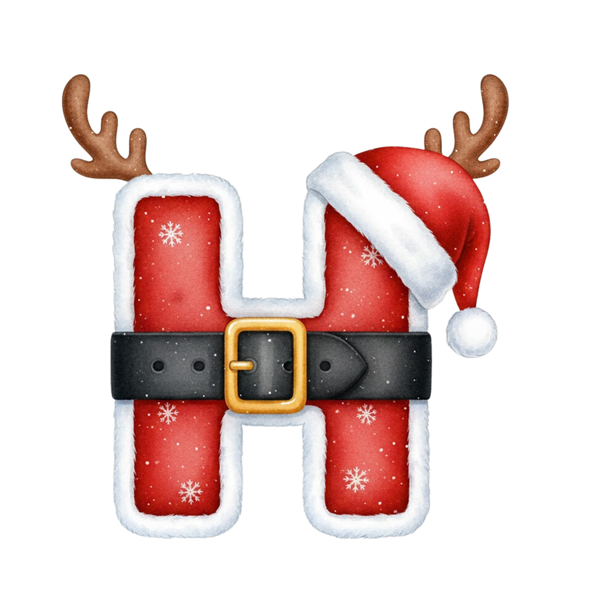 Weihnachtlicher Buchstabe H mit Mütze und Geweihen.