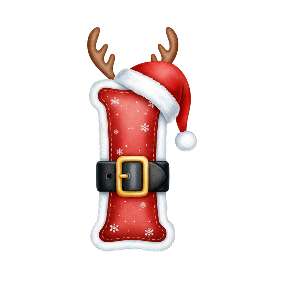 Rote Weihnachtsdekoration mit Rentierhörnern und Weihnachtsmütze.