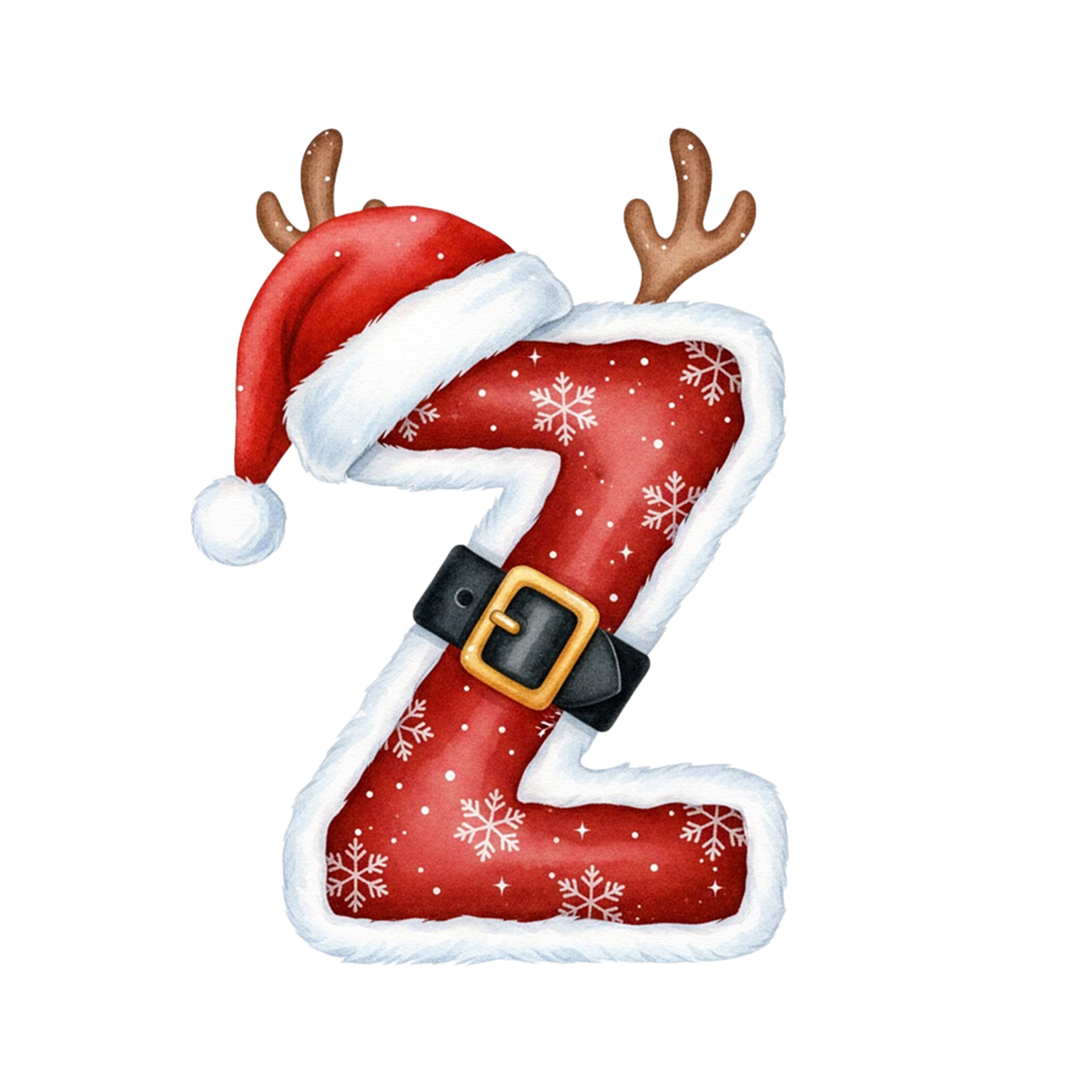 Rote Weihnachtszahl "Z" mit Hut und Geweih.