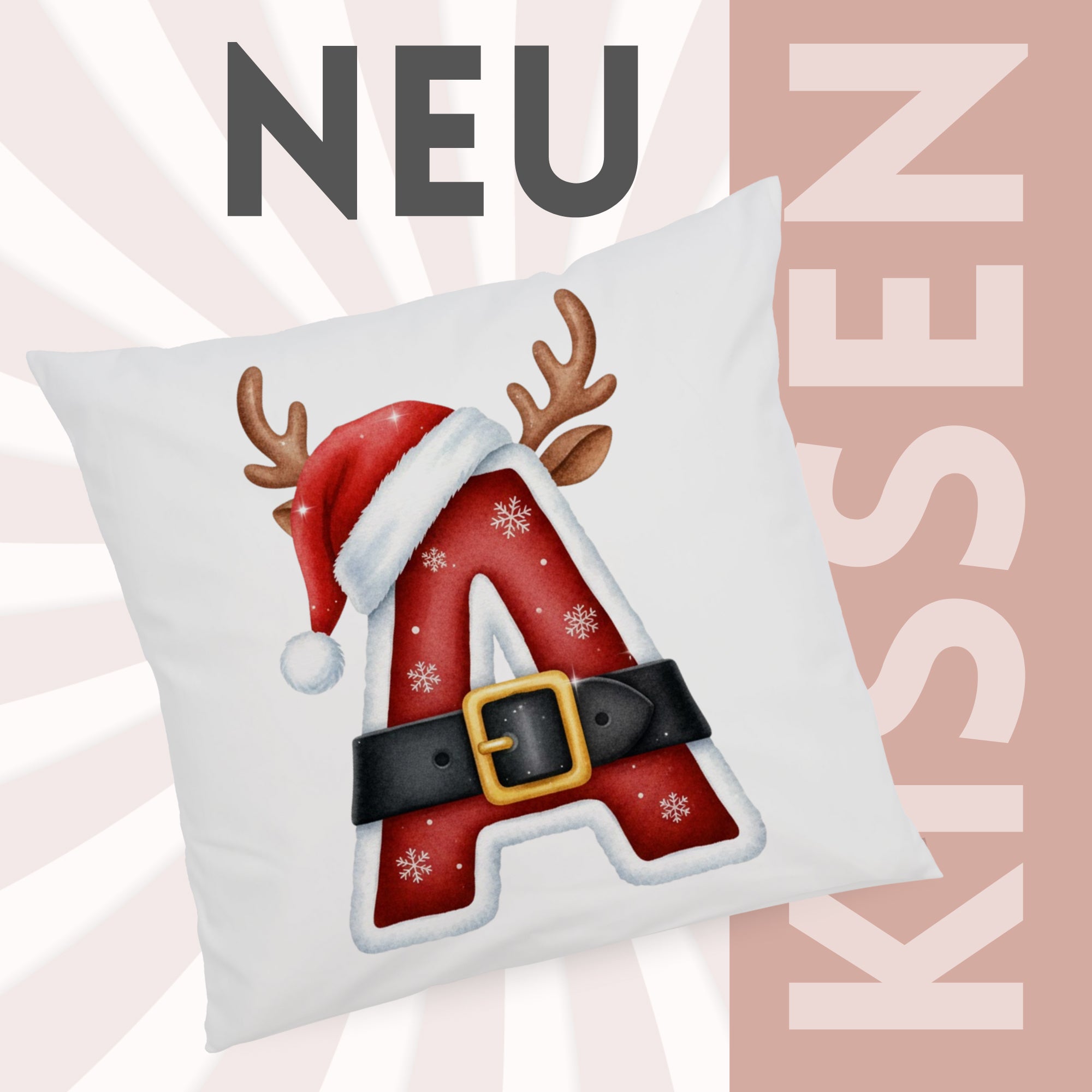Weißes Kissen mit rotem, weihnachtlichem Buchstaben A.