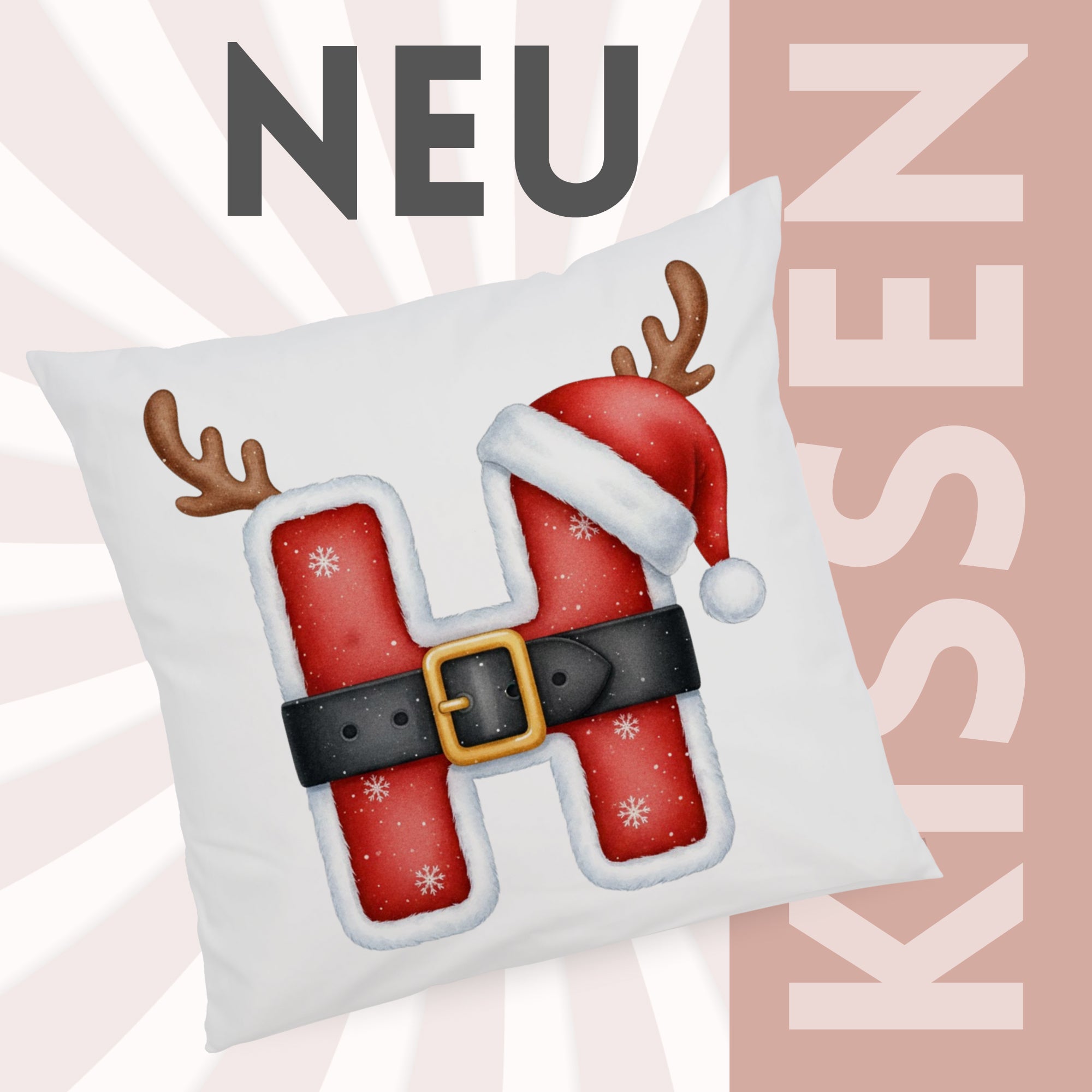 Kissen mit rotem Weihnachtsdesign und Buchstaben H