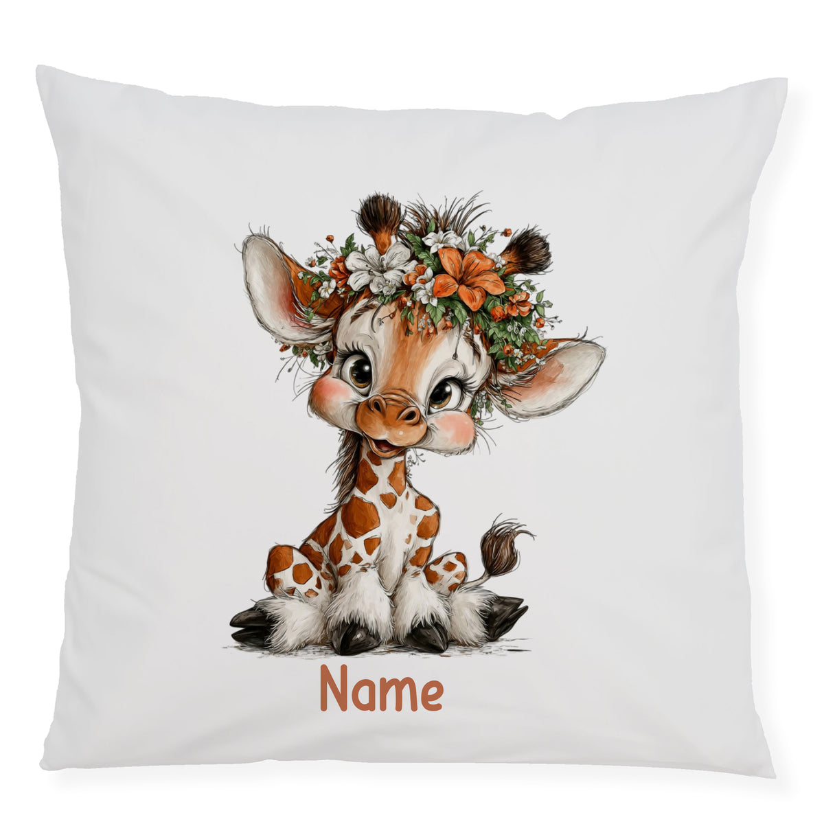 Personalisierter Kissenbezug mit Giraffenmotiv und Wunschname