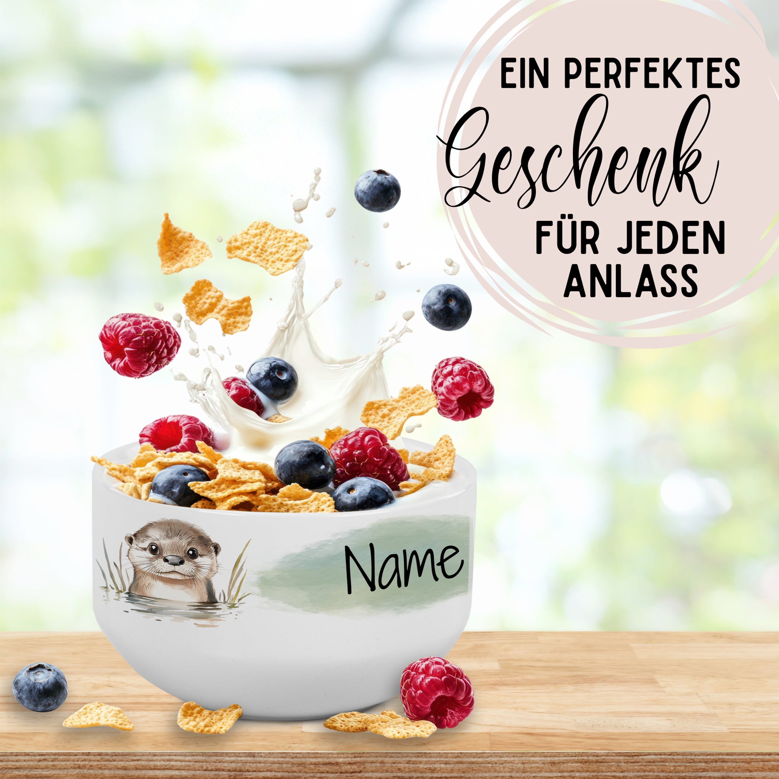 Müslischale mit Otter-Motiv und Wunschname als Geschenkidee