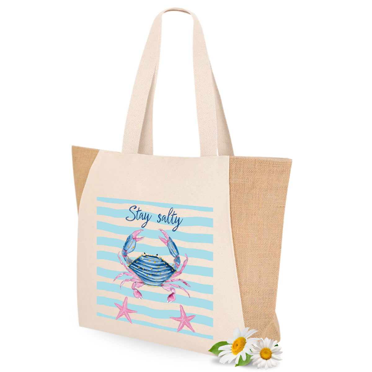 Strandtasche Coquette Krabbenmotiv Große Jutetasche mit Print Umweltfreundliche Einkaufstasche für den Sommer