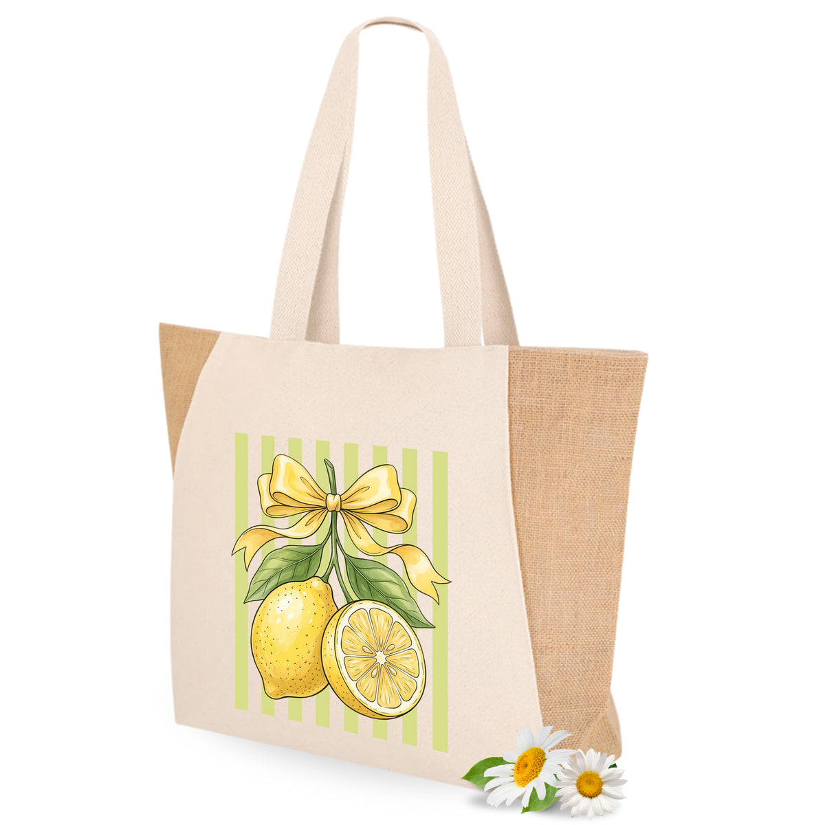 Strandtasche Coquette Lemon Design Große Jutetasche mit Print Umweltfreundliche Einkaufstasche für den Sommer