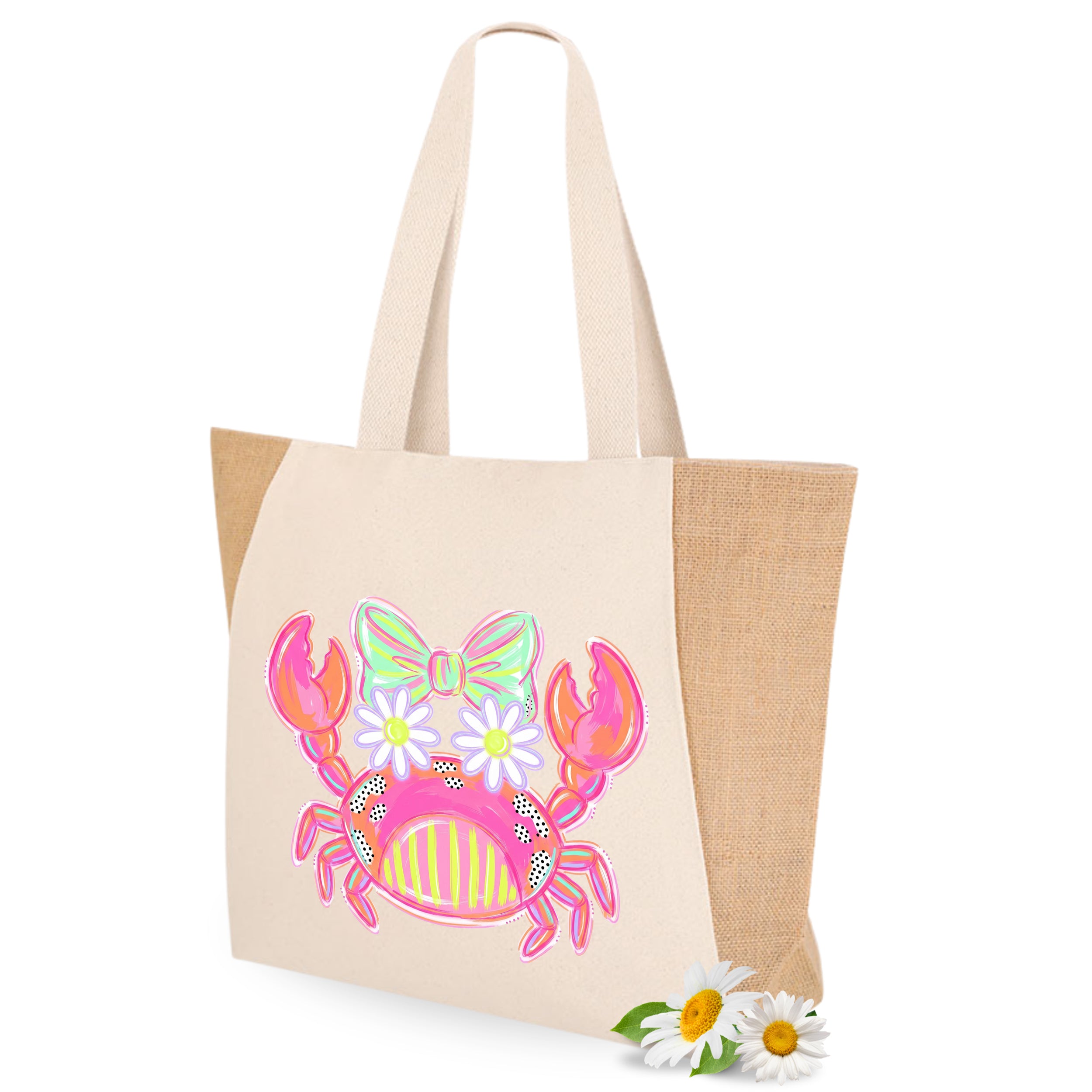 Strandtasche Coquette Krabben Design Große Jutetasche mit Print Umweltfreundliche Einkaufstasche für den Sommer