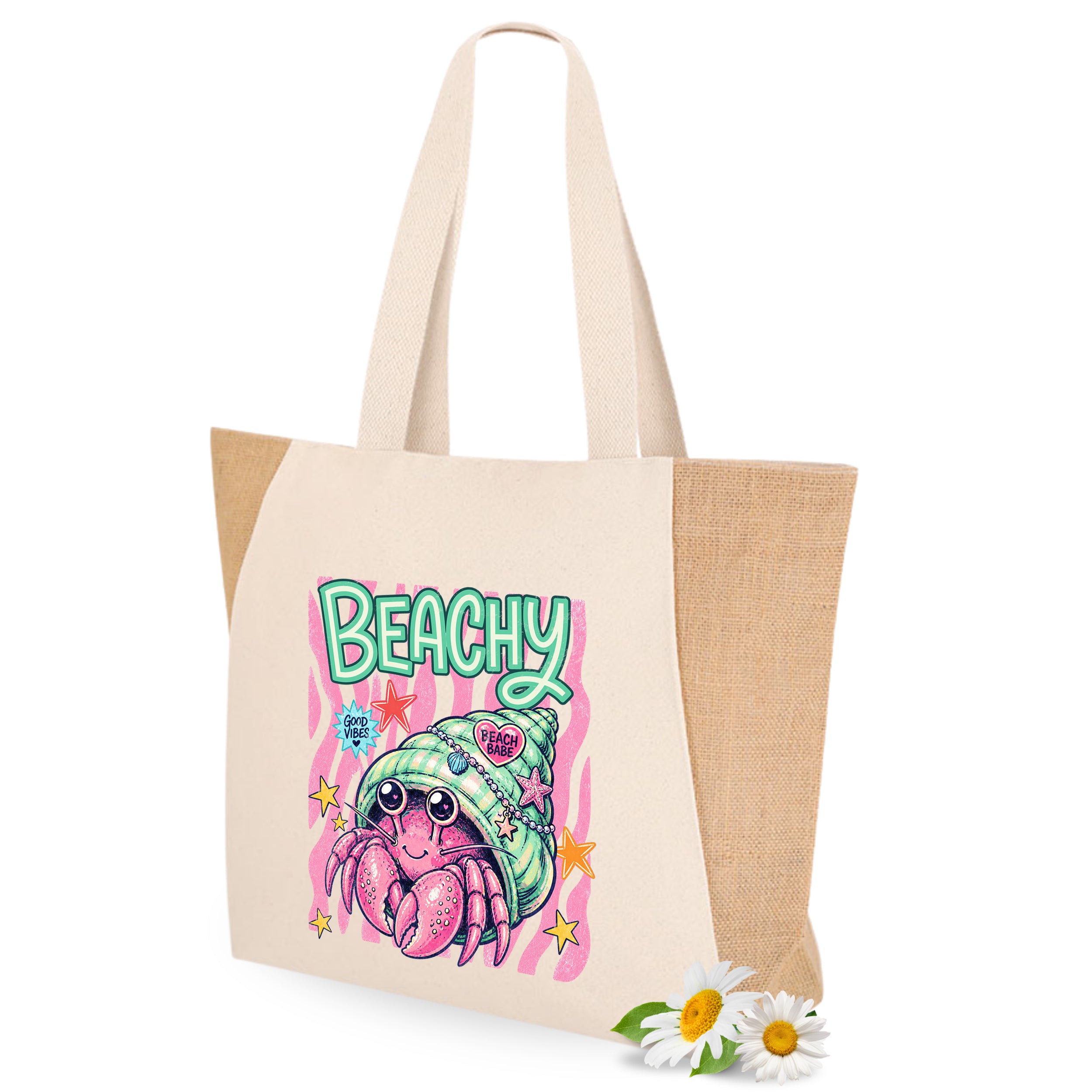 Strandtasche Coquette BeachDesign Große Jutetasche mit Print Umweltfreundliche Einkaufstasche für den Sommer