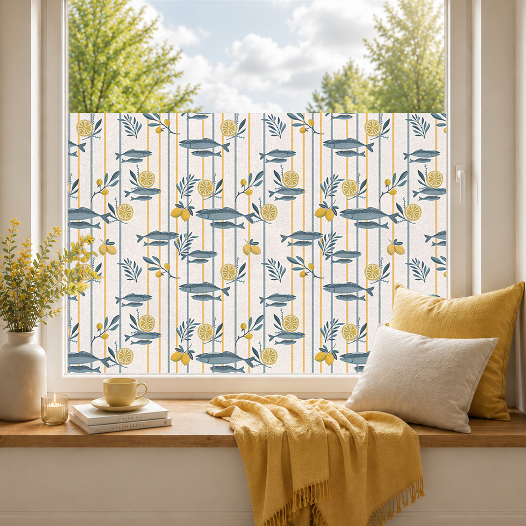 Fensterfolie maritim mit Fischen