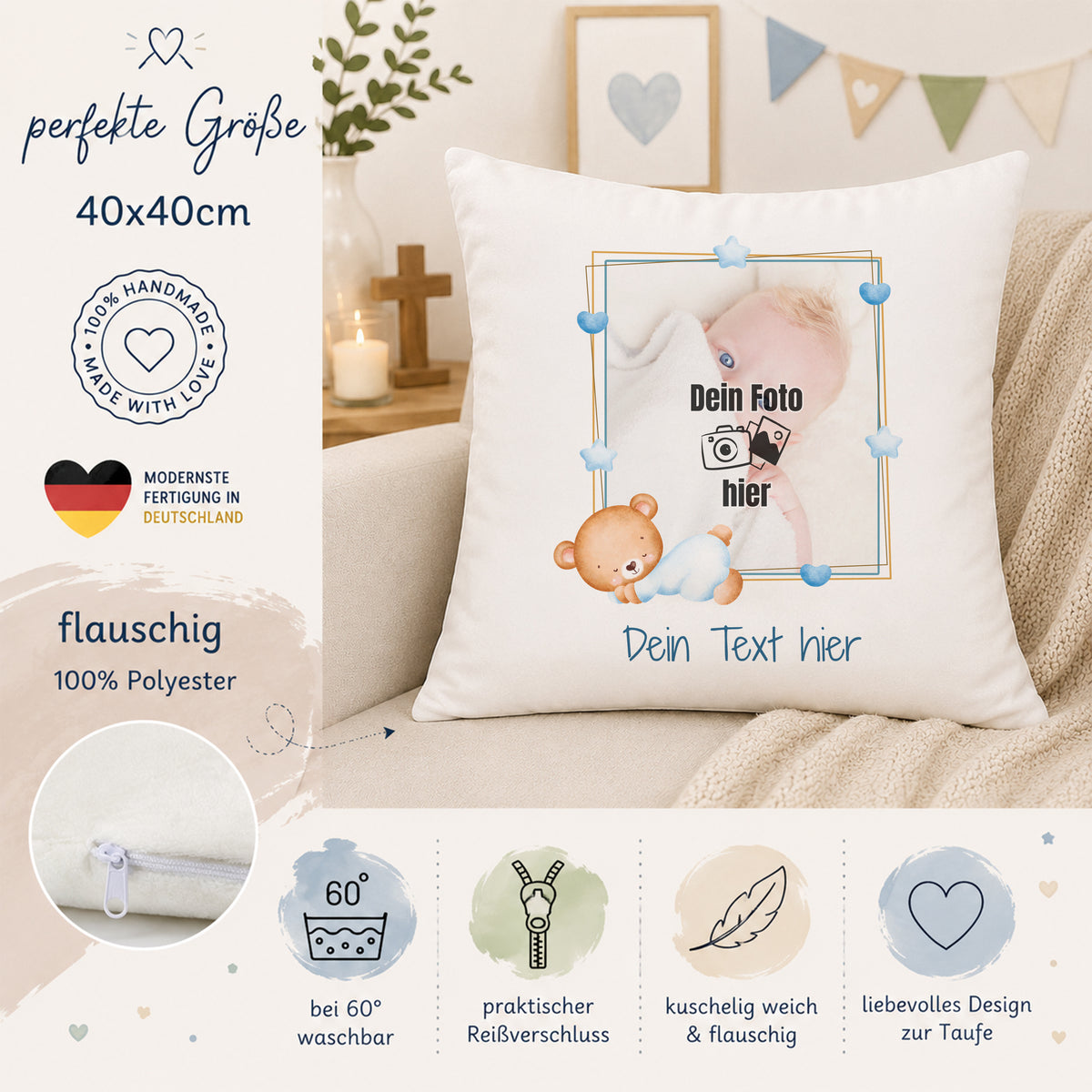 Kissen mit Foto und Text - Dein besonderer Moment