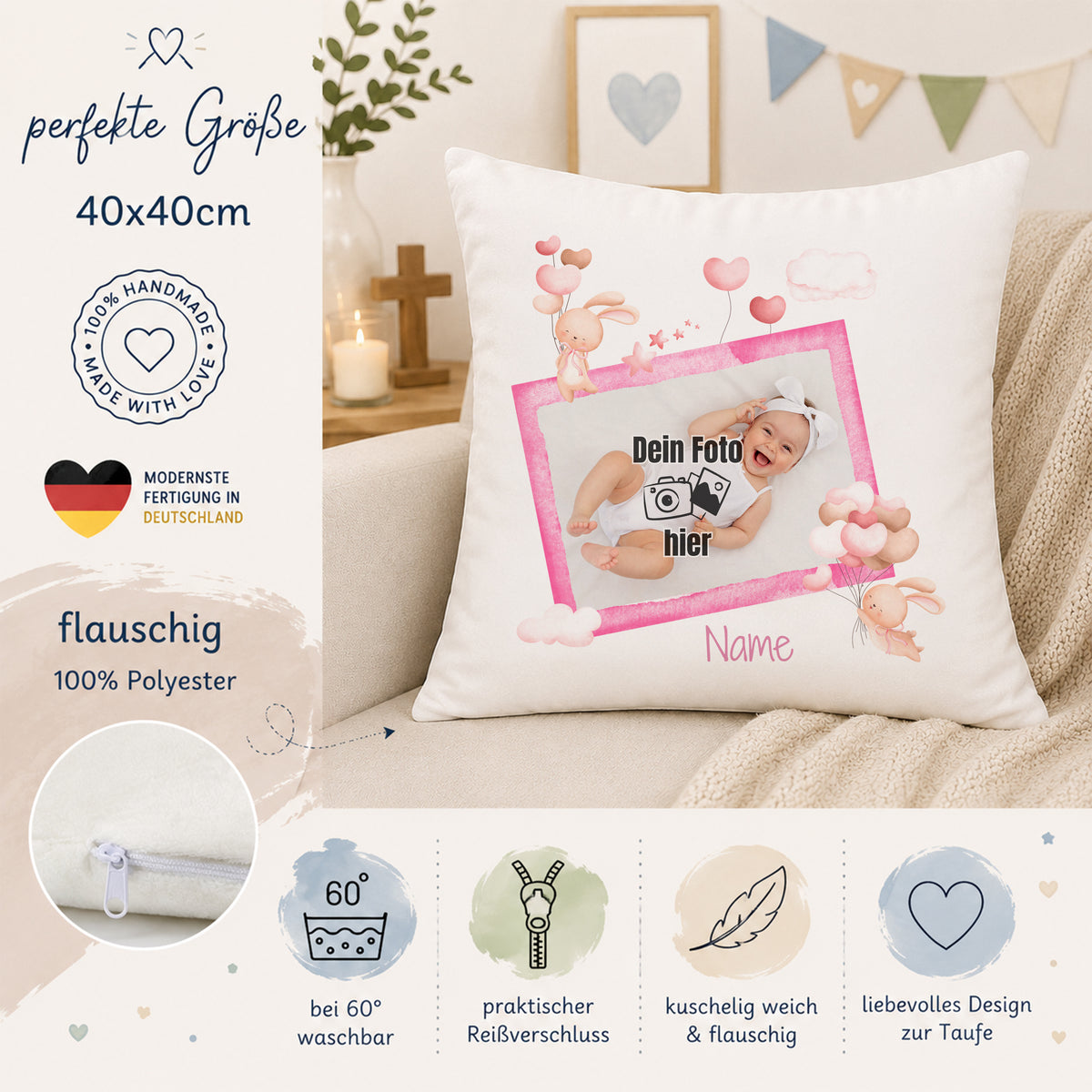 Kissen Babyfoto - Ein Lächeln für dein Zuhause