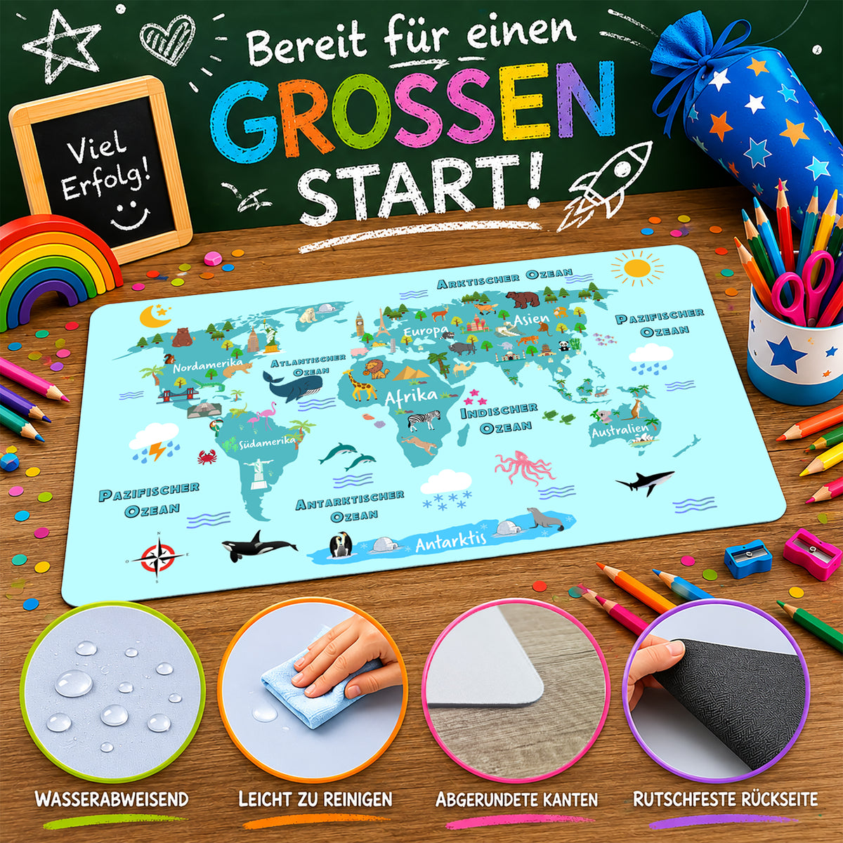 Schreibtischunterlage Weltkarte für Kinder