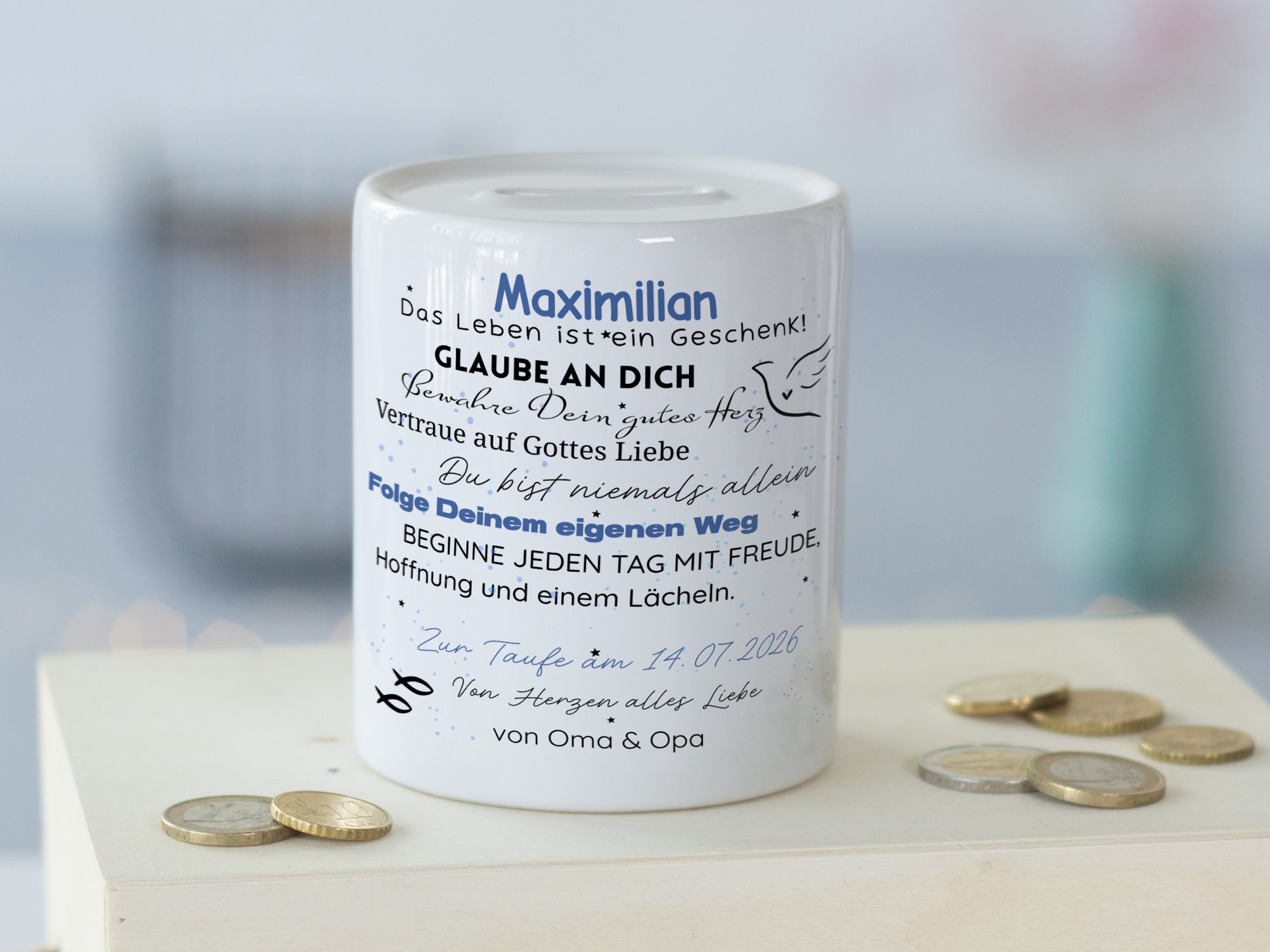 Spardose Taufe - Glauben und Hoffnung für dein Kind