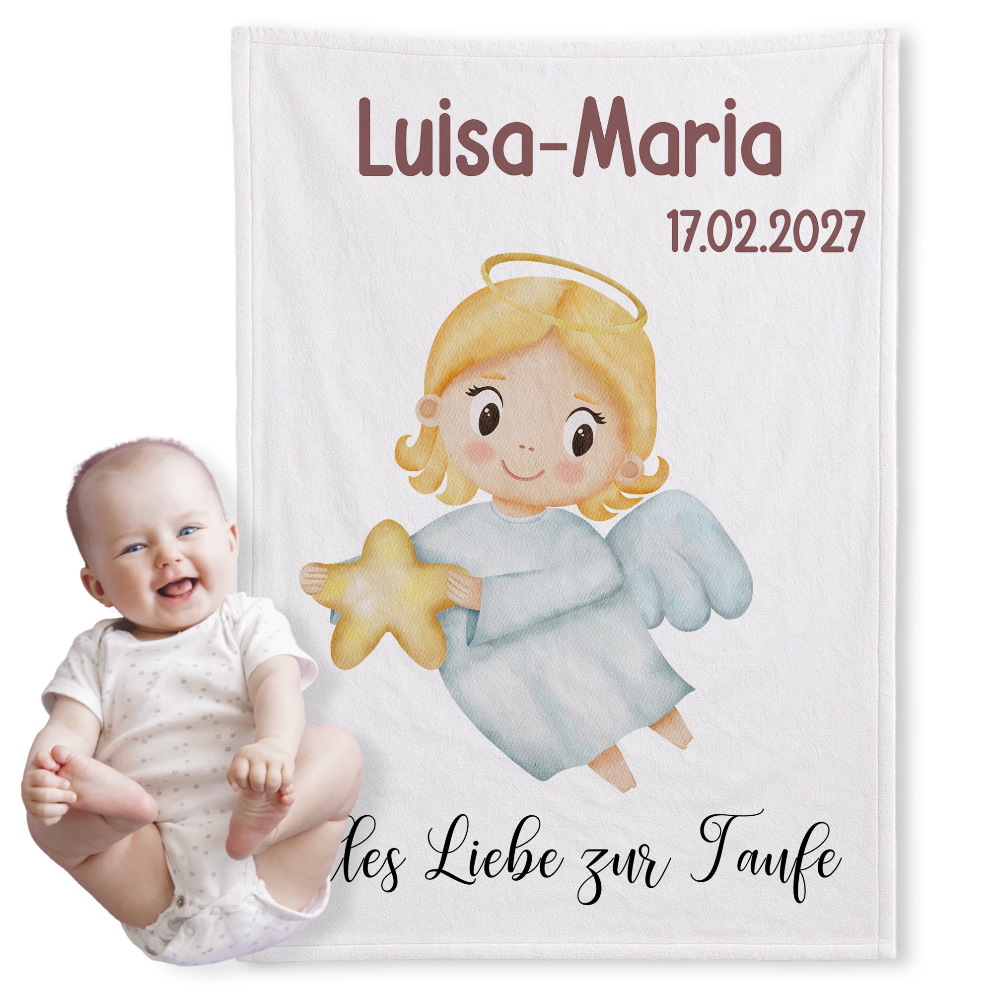 Babydecke Taufe mit Engelmotiv - Liebevoll und persönlich