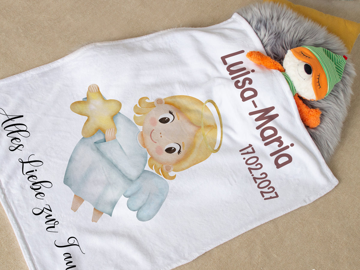 Babydecke Taufe mit Engelmotiv - Liebevoll und persönlich