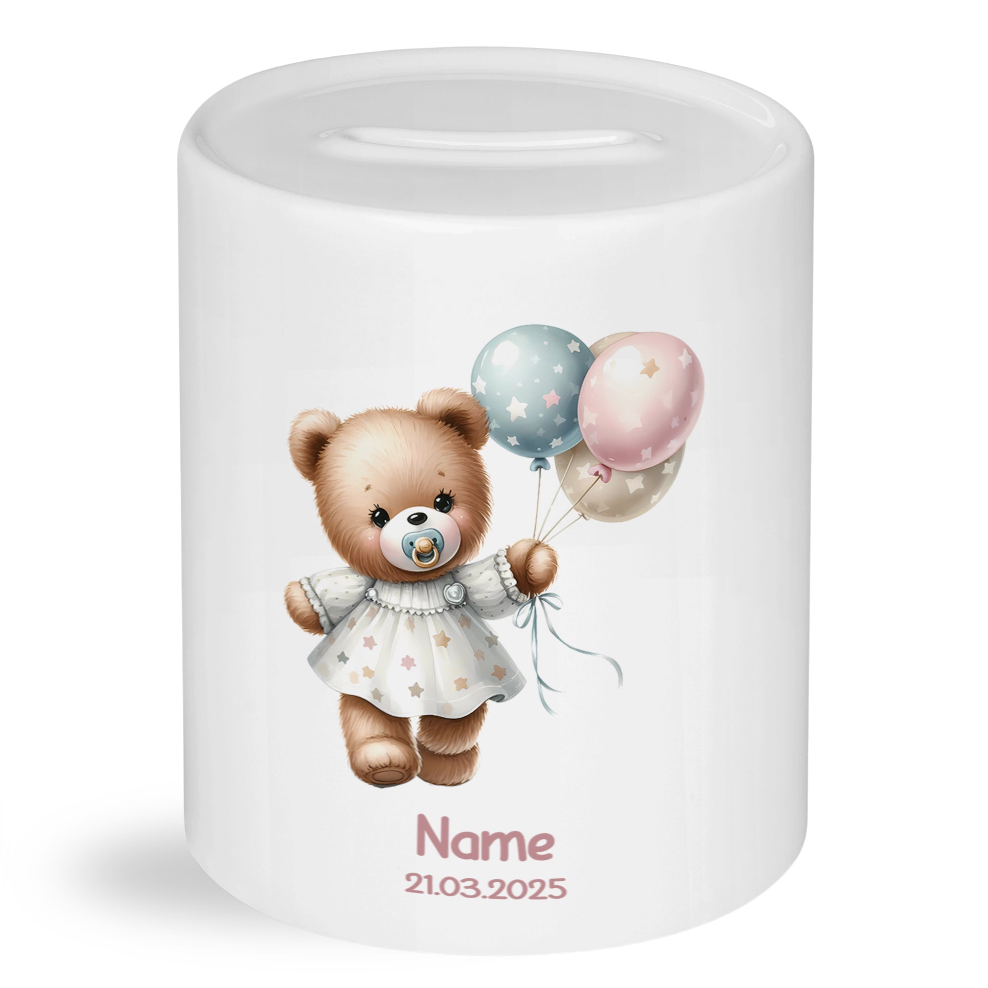 Spardose mit Teddybär und Ballons - Ein liebevolles Sparvergnügen