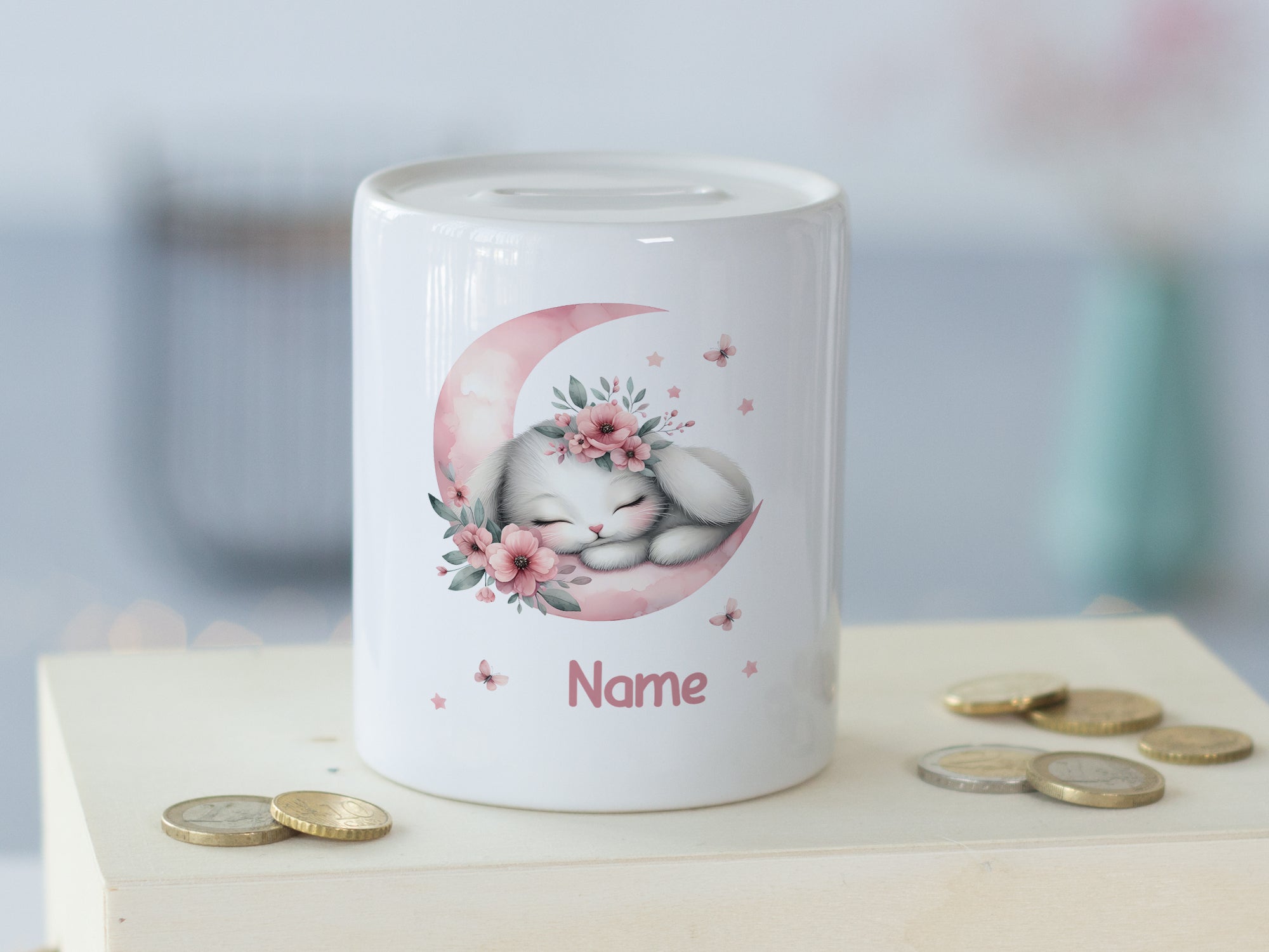 Spardose mit schlafenden Kaninchen- Für kleine Träumer