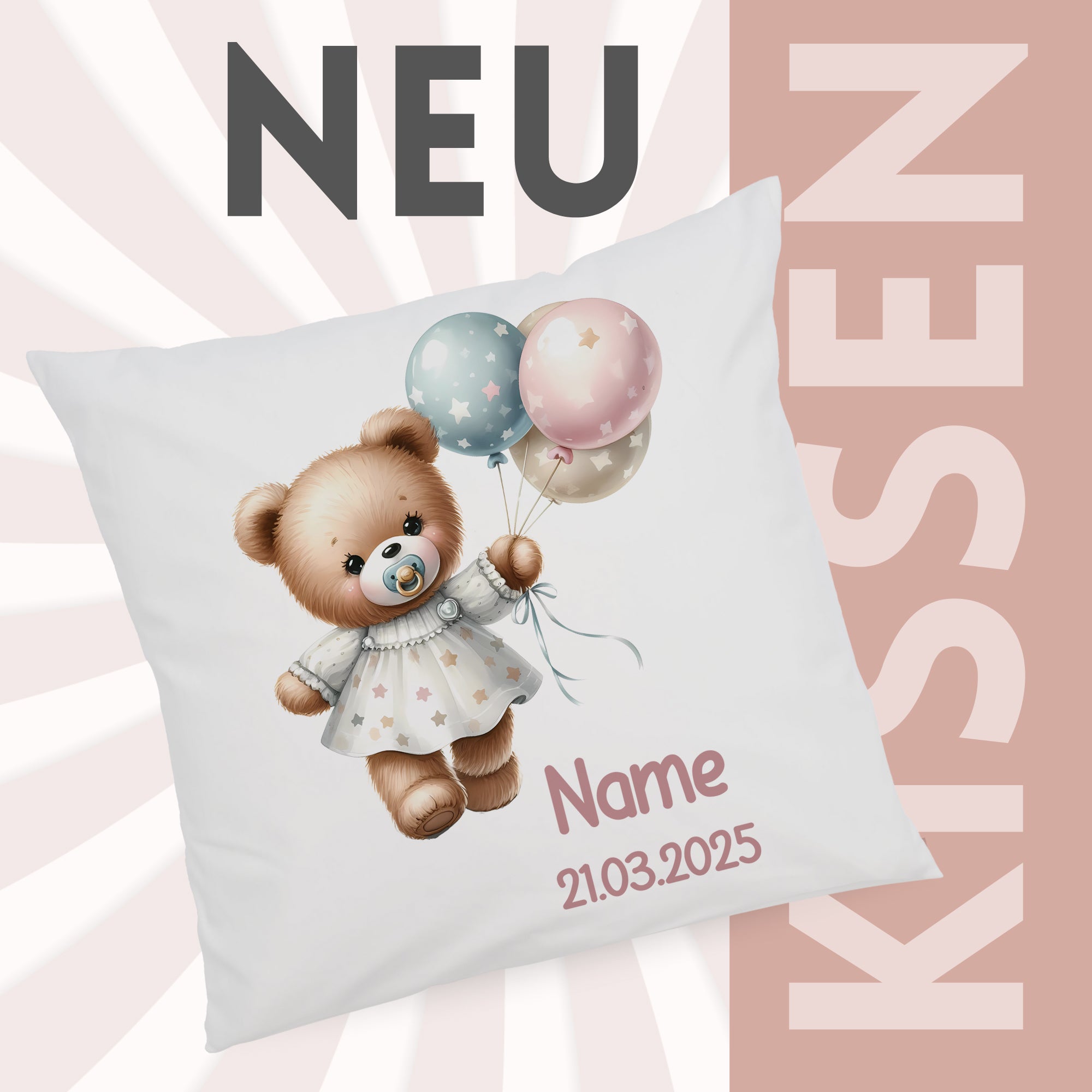 Kissen Bärchen mit Ballons - Für süße Träume