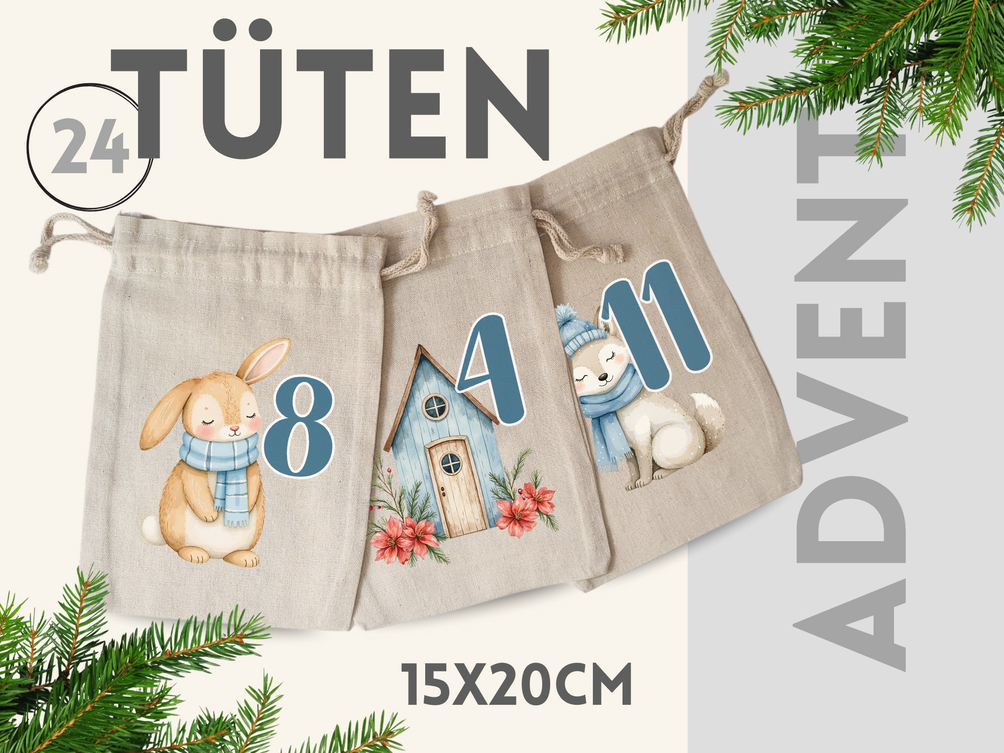 Adventskalender Winterwald in Blau