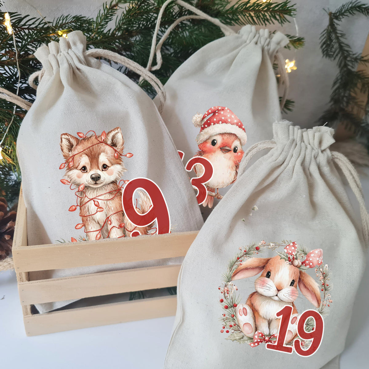 Adventskalender Waldtiere in Rot