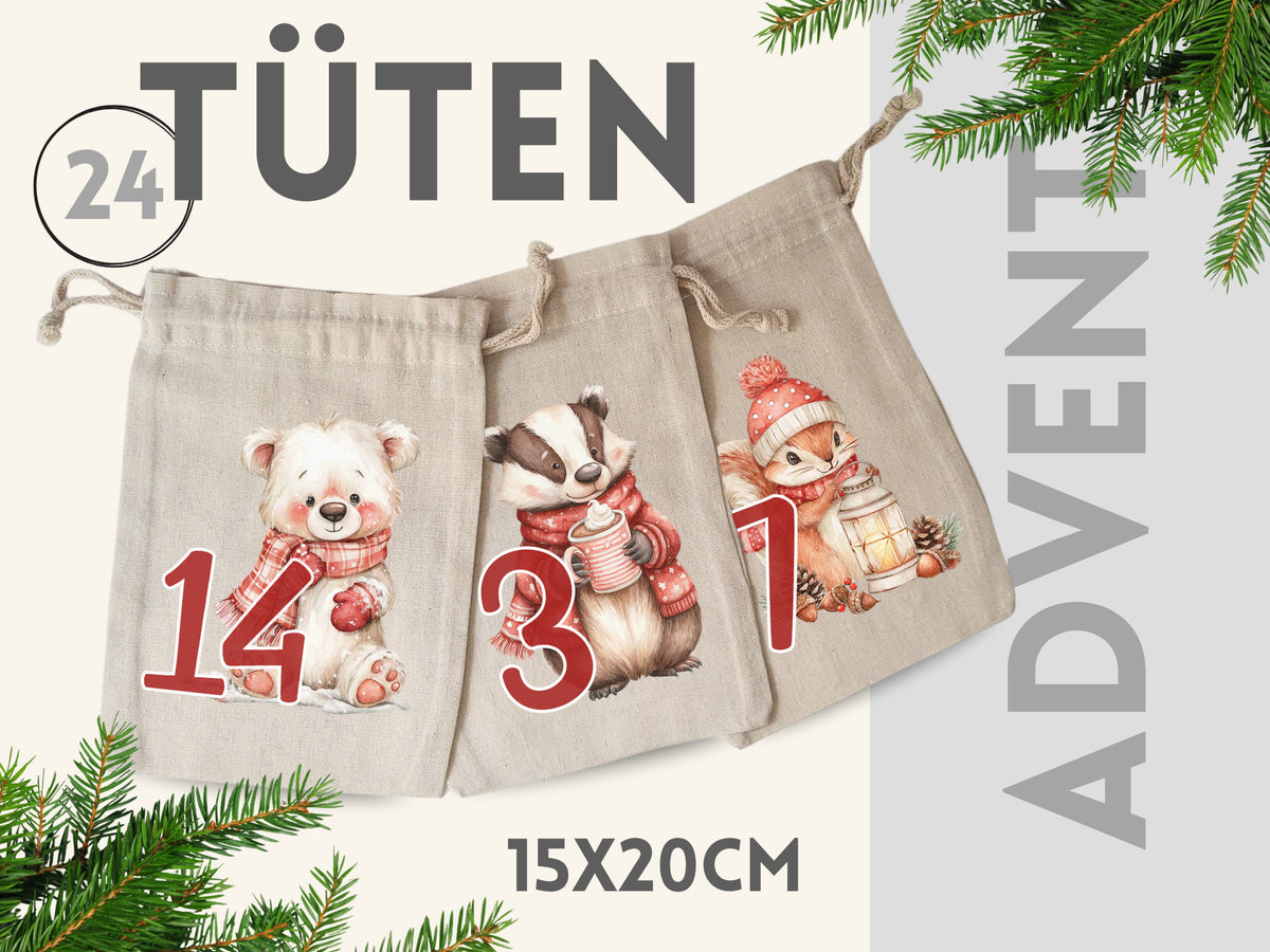 Adventskalender Waldtiere in Rot