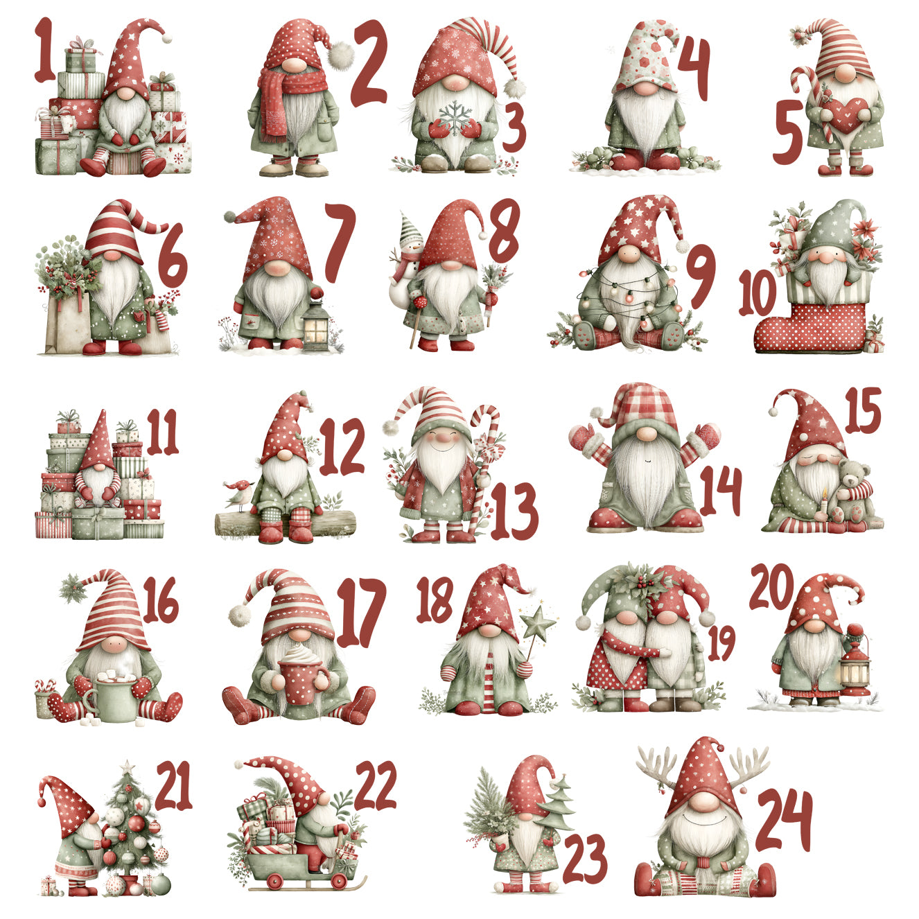 Adventskalender Weihnachtswichtel in Rot & Grün