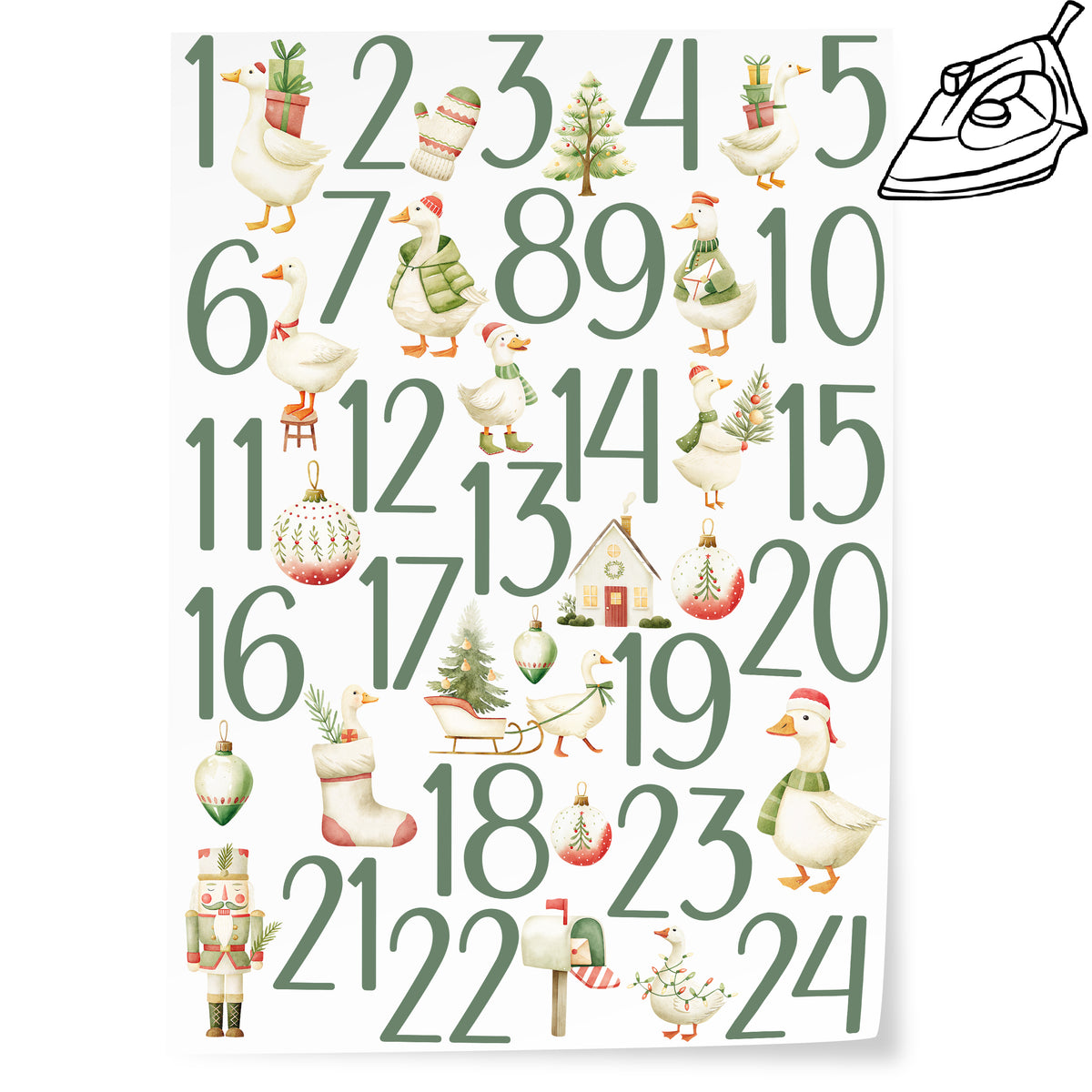 Bügelbilder für Adventskalender Weihnachtsgänse