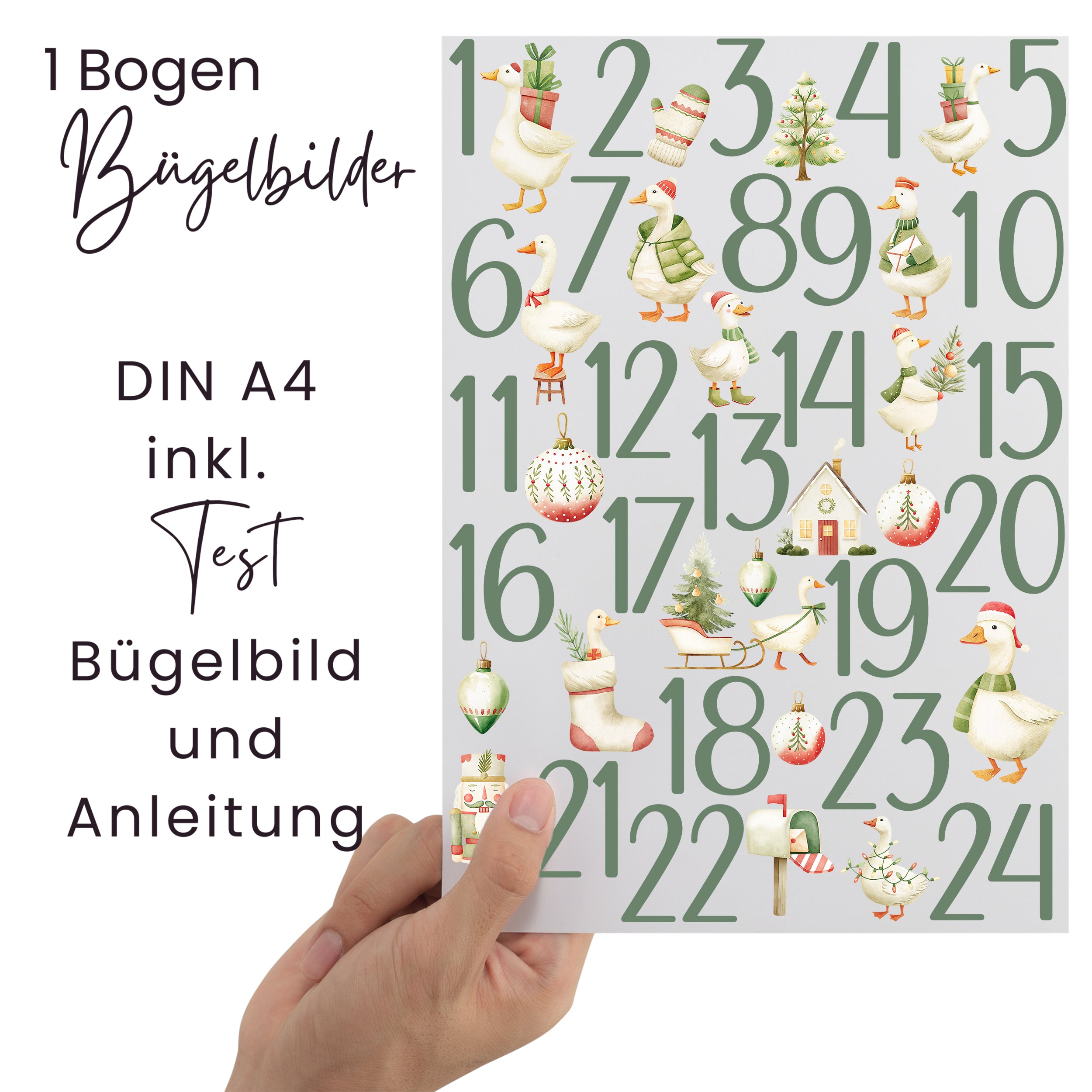 Bügelbilder für Adventskalender Weihnachtsgänse
