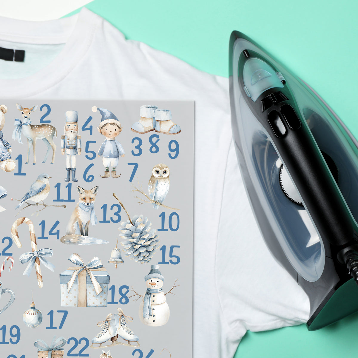 Bügelbilder für Adventskalender Winterzauber in Blau