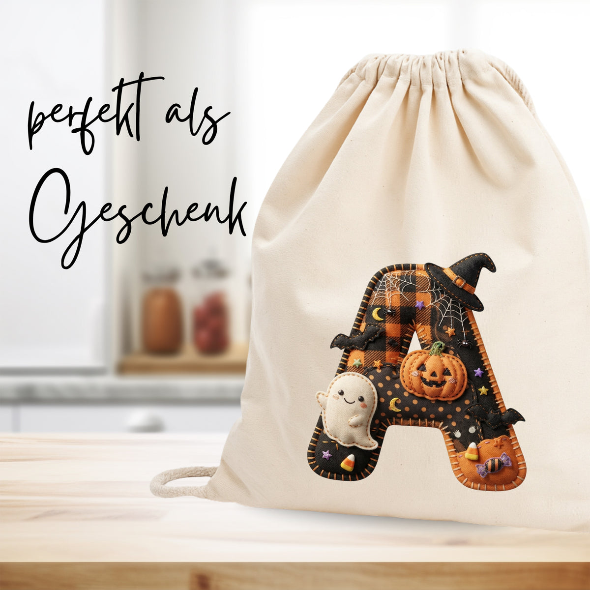 Turnbeutel Halloween Buchstabe A - Freude am Gruseln