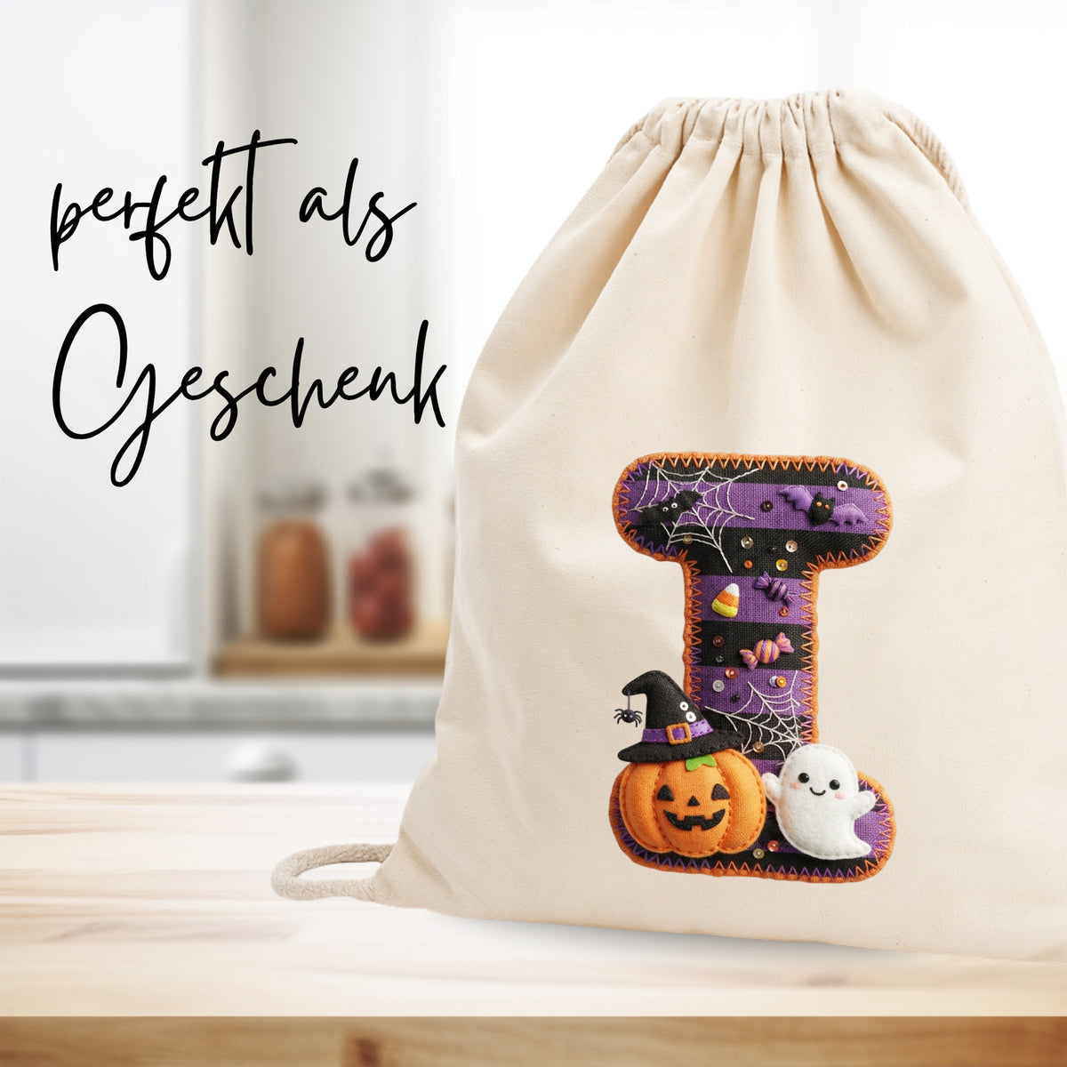 Turnbeutel Halloween Buchstabe I - Süßes Gruselfeeling für Kinder