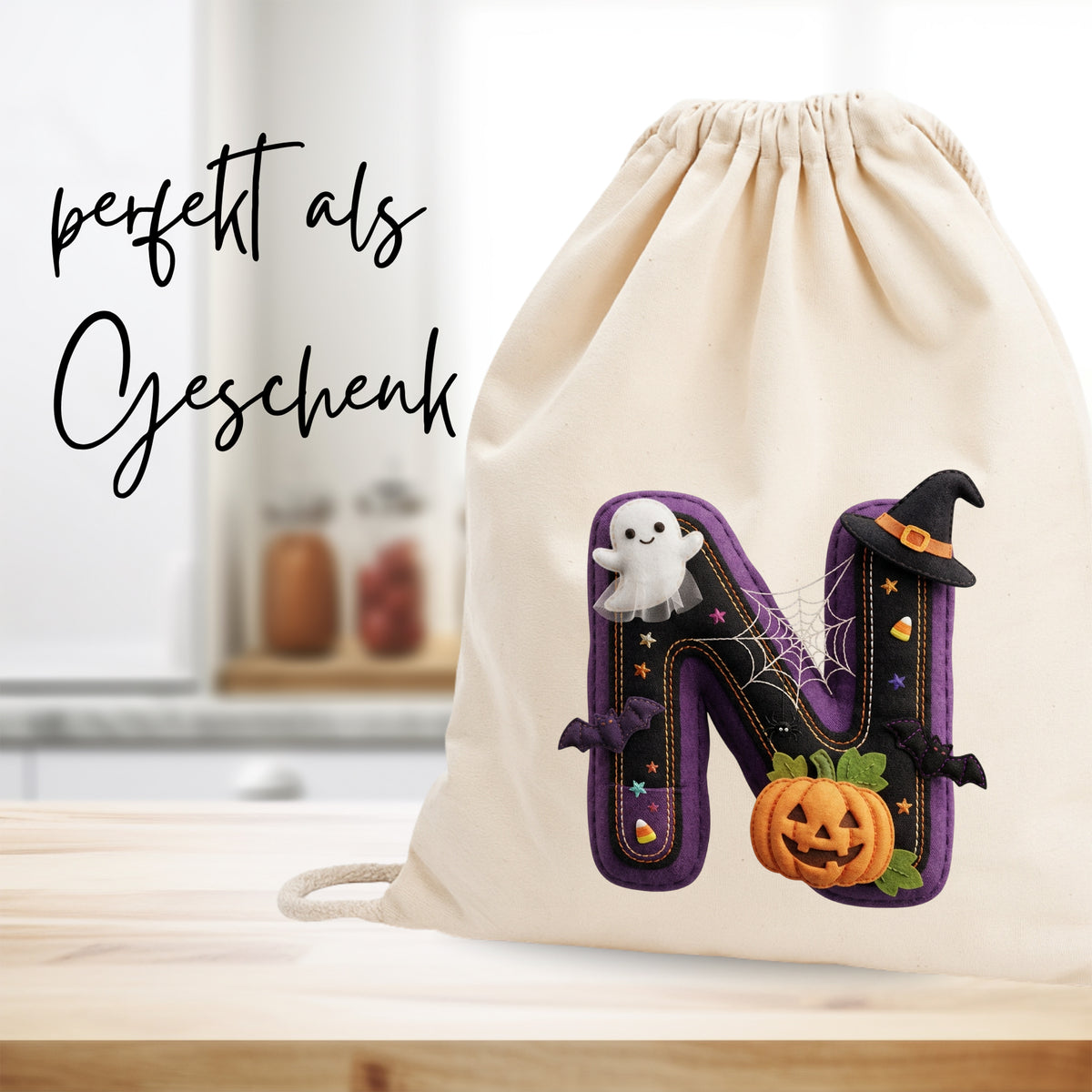 Turnbeutel Halloween Buchstabe N - Für gruselige Abenteuer