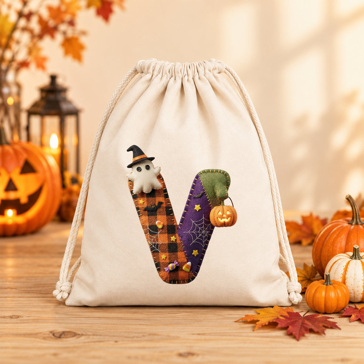 Turnbeutel Halloween Buchstabe V - Spooky Spaß für die Gruselnacht
