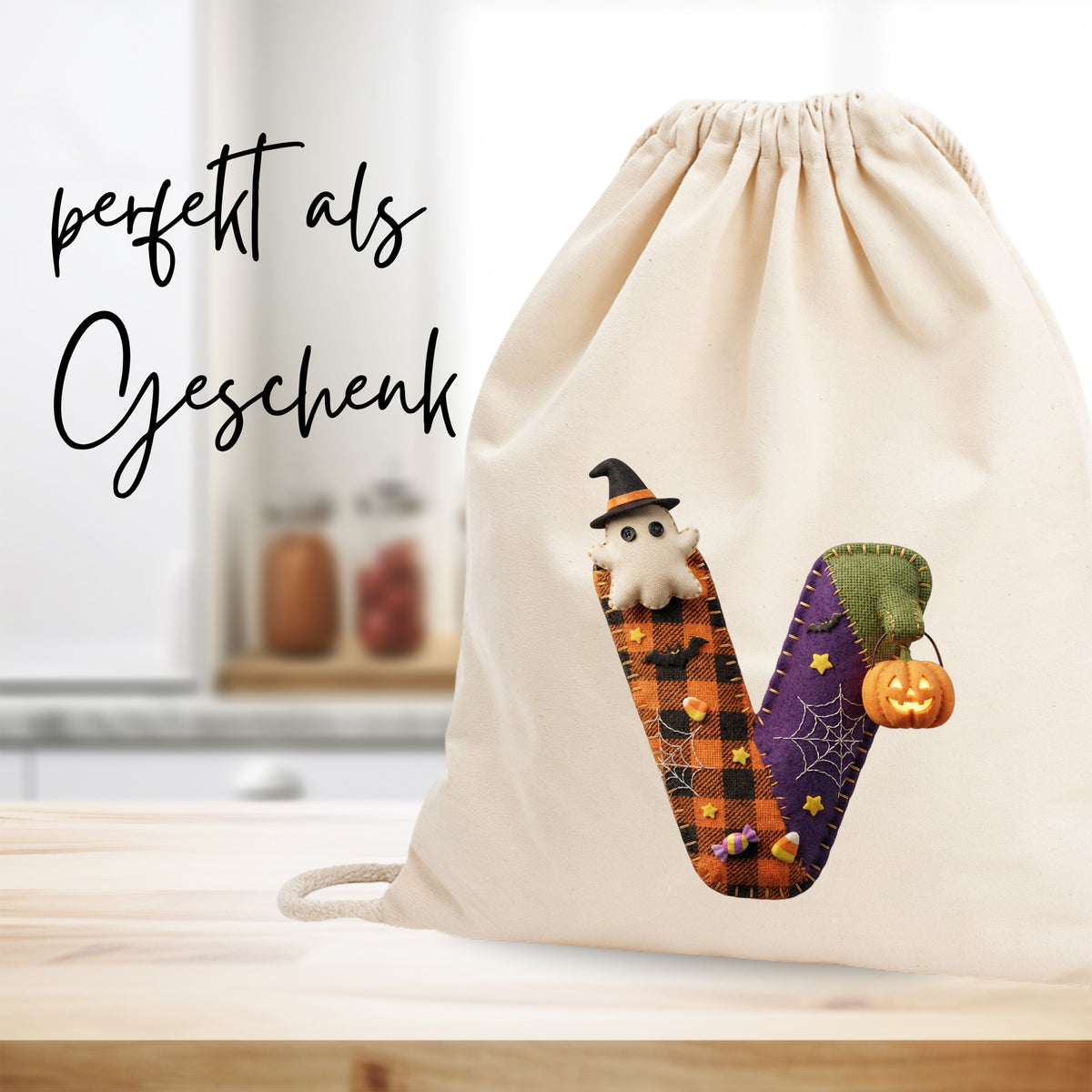 Turnbeutel Halloween Buchstabe V - Spooky Spaß für die Gruselnacht