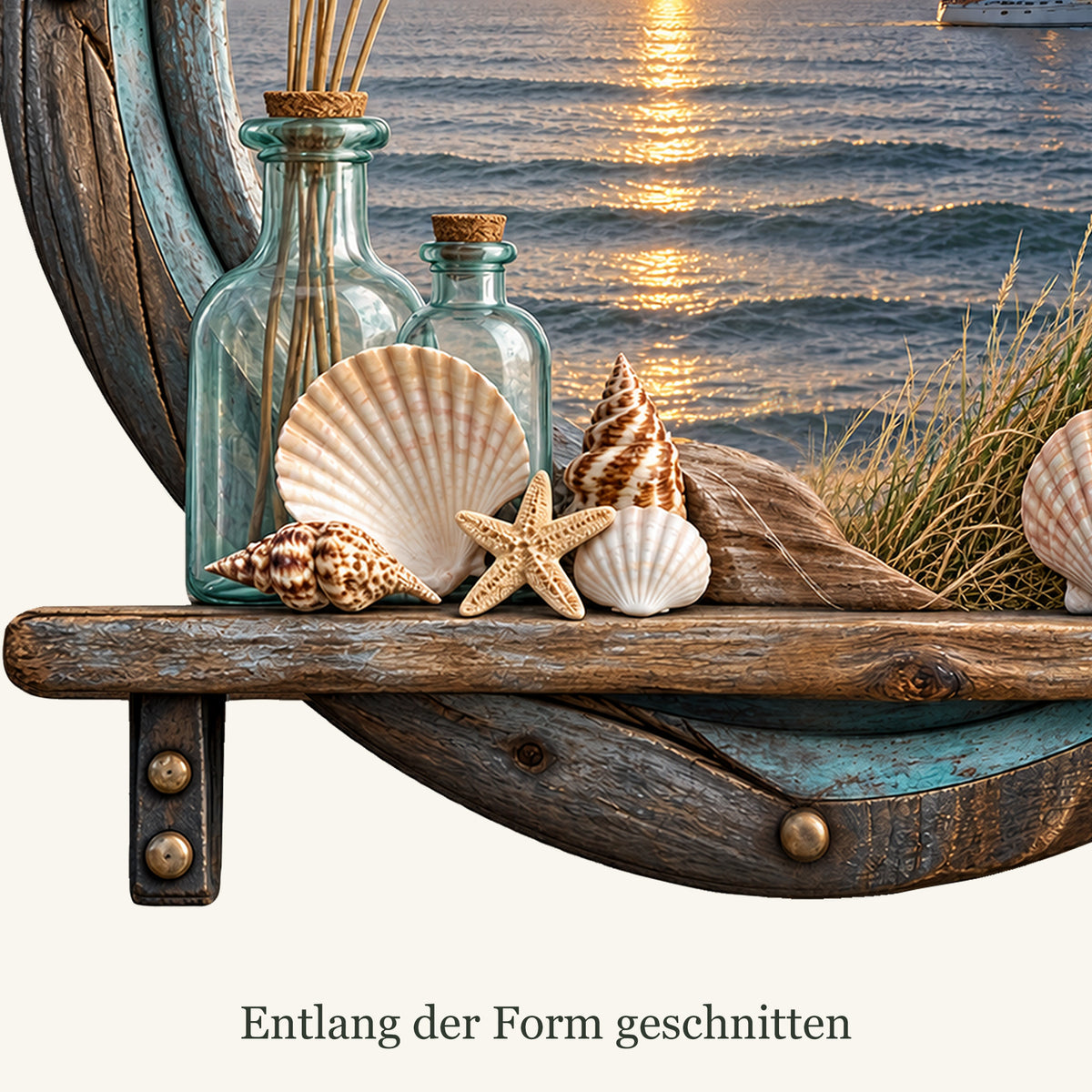 Detail der ausgeschnittenen Außenkontur am Bullaugen-Wandtattoo Segelboot.
