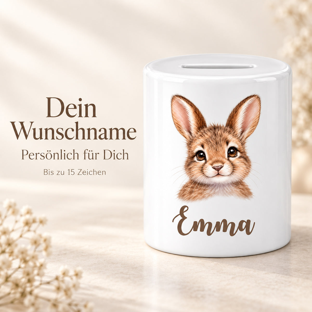 Spardose Hase mit Beispielname Emma: Personalisierung