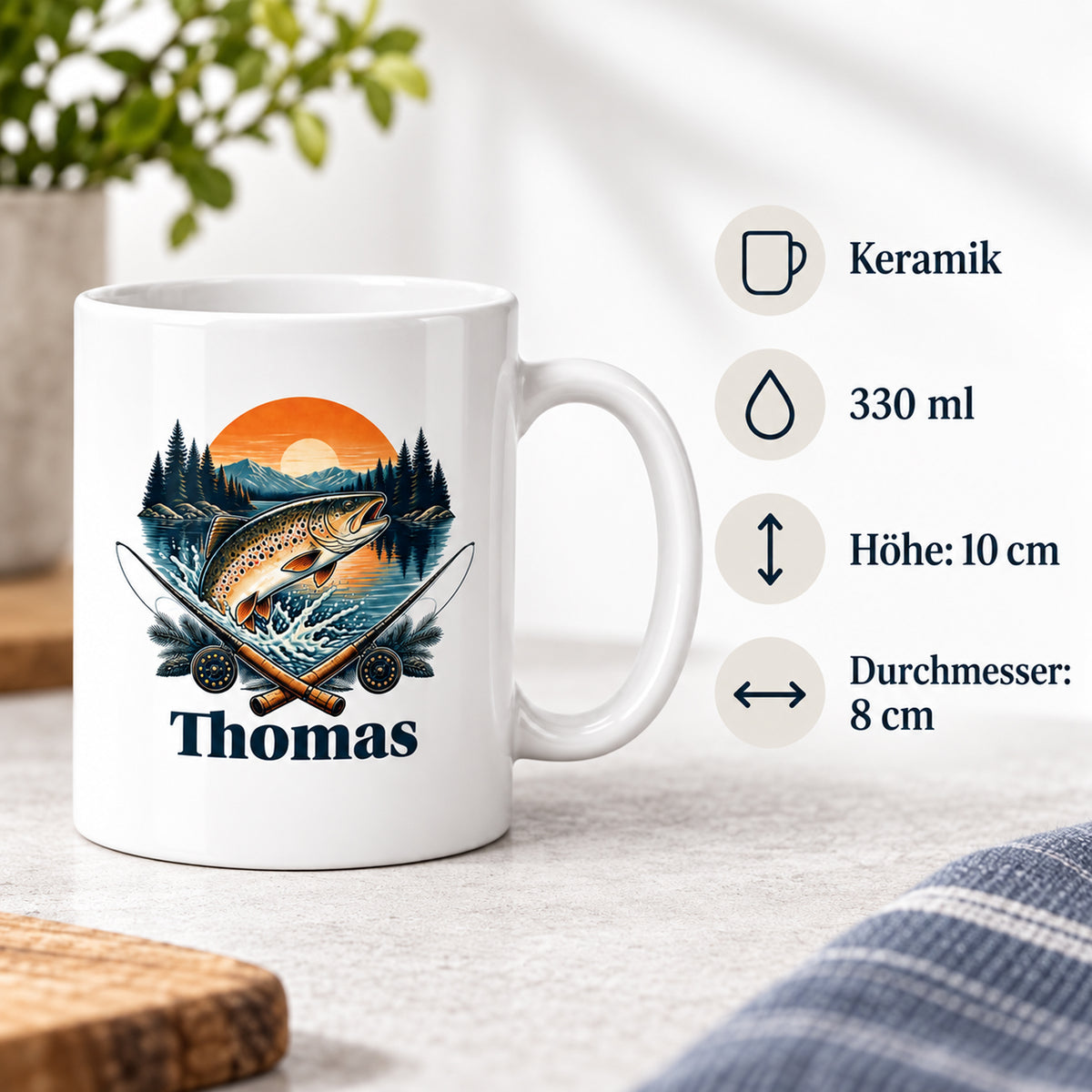 Angler-Tasse mit Namen – Angeln. Abschalten. Glücklich sein. – Produktdetails
