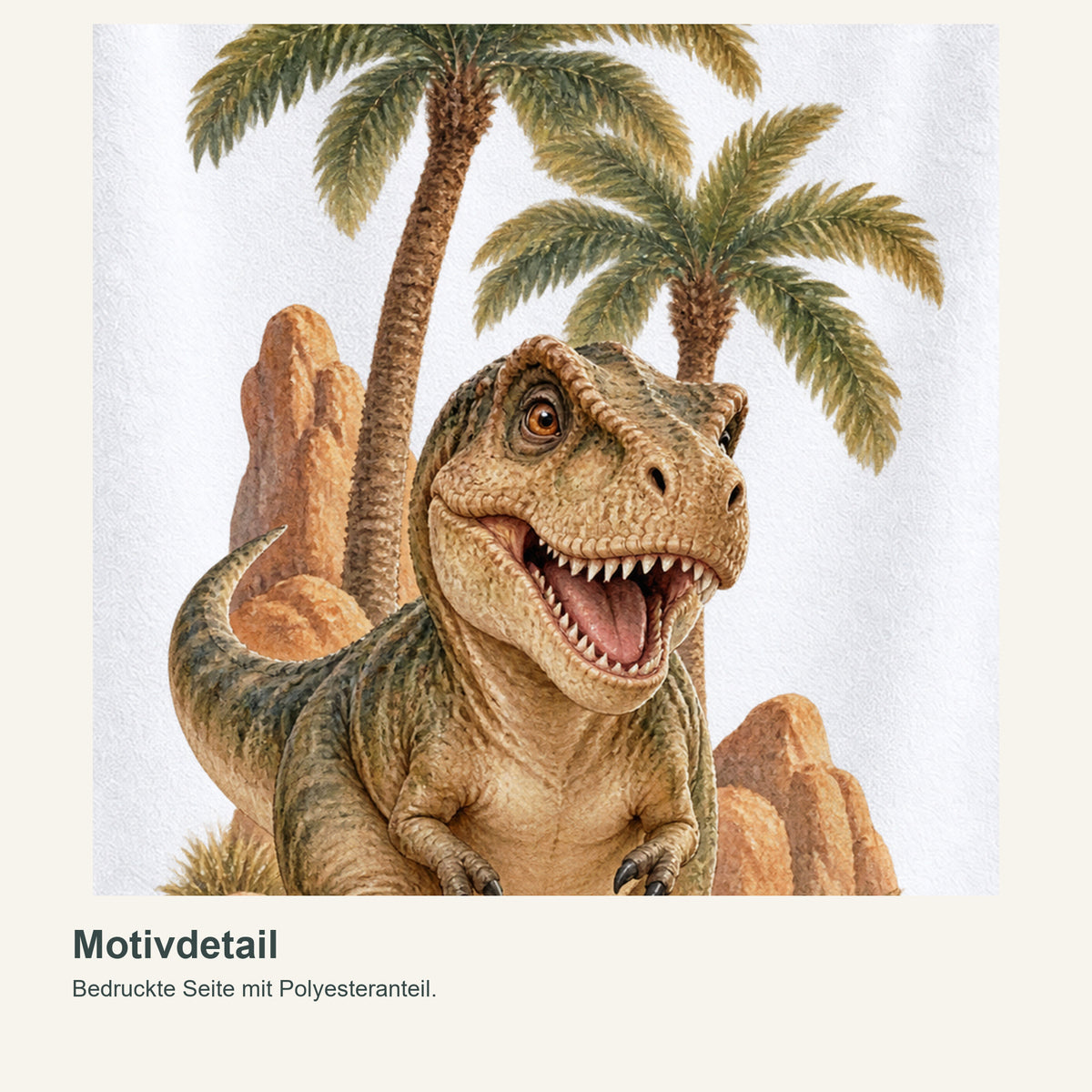 Personalisiertes Dinosaurier-Handtuch T-Rex in der Savanne – motivdetail