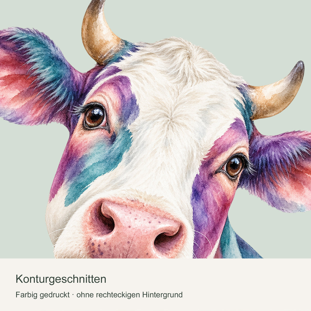 Wandtattoo Kuh in Aquarell – Bunte Kuh – Konturgeschnittenes Motiv