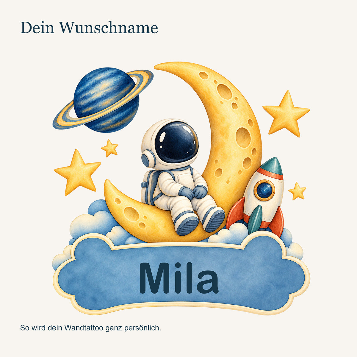 Personalisiertes Wandtattoo Weltall Mondmission – Personalisierung mit Wunschname