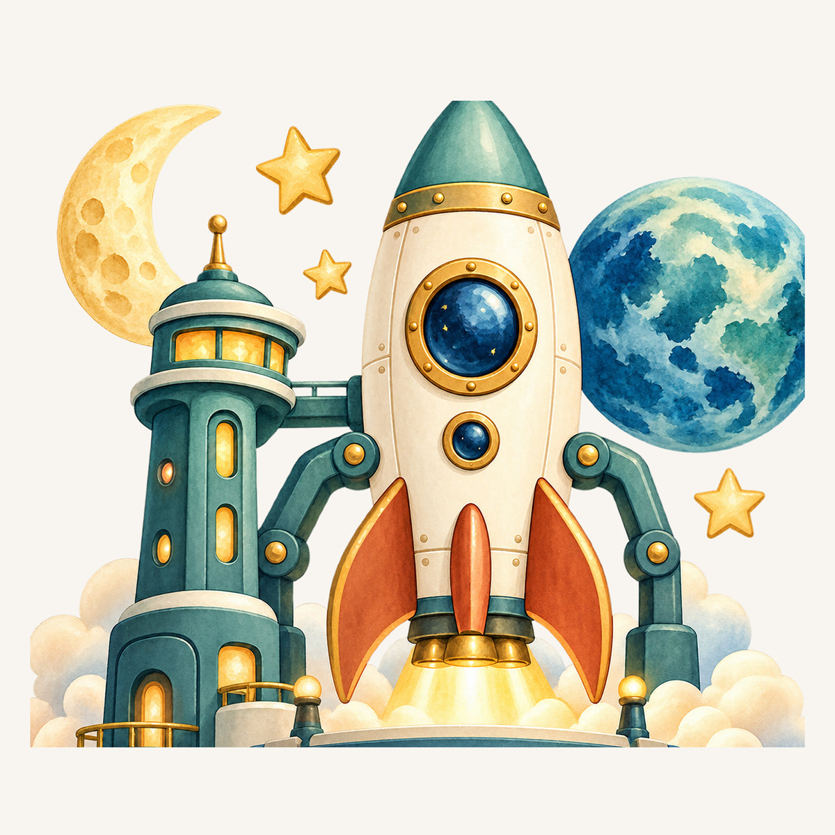 Personalisiertes Wandtattoo Weltall Raketenbasis – Illustrationsdetail