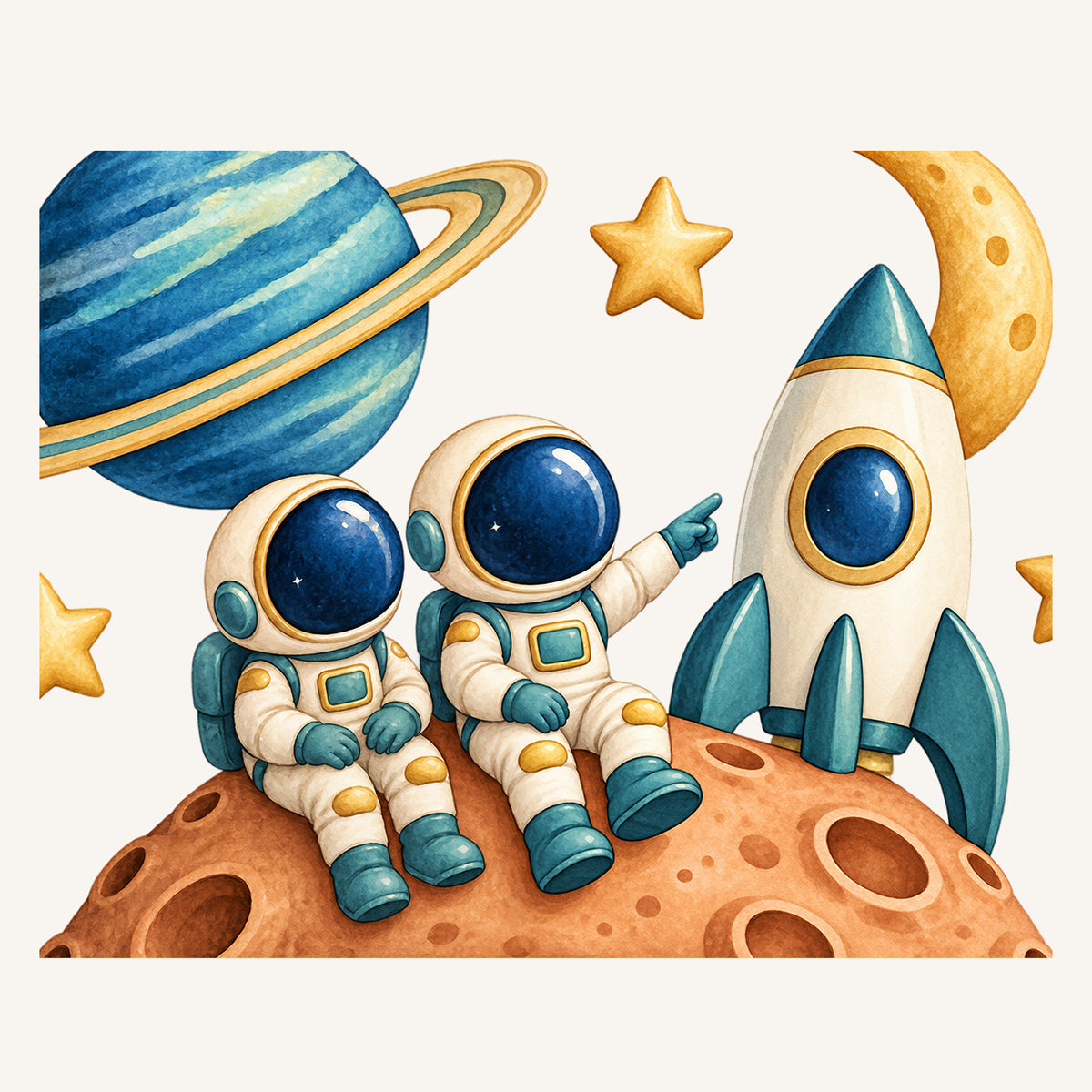 Personalisiertes Wandtattoo Weltall Astronautenfreunde – Illustrationsdetail