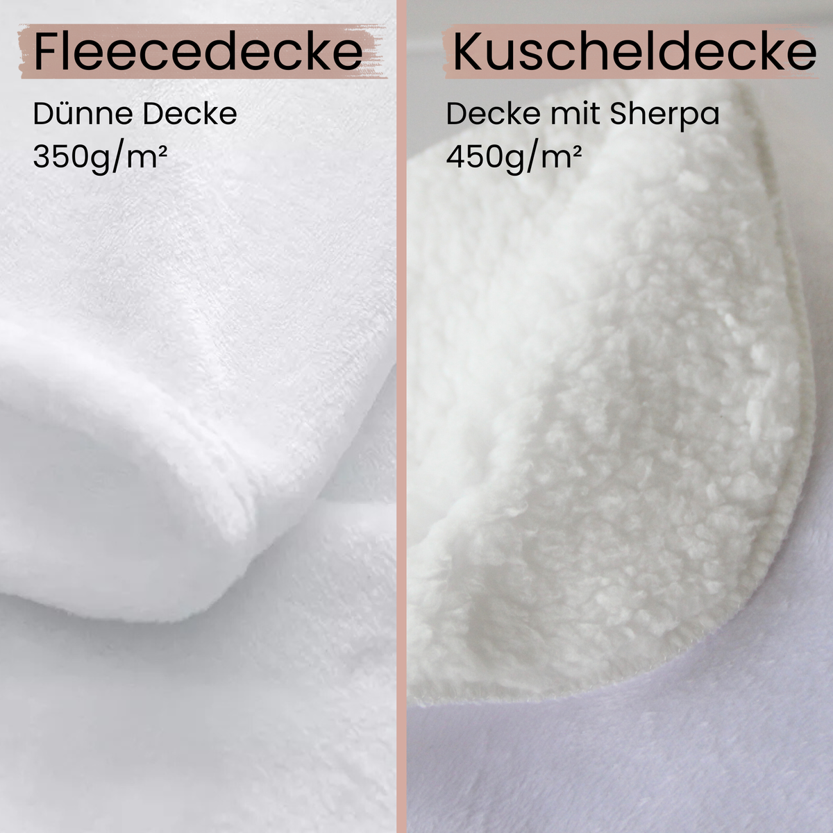 Fleece- und Kuscheldecke in Weiß, 350g/m² und 450g/m².