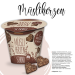 Müsliherzen Schoko, herzförmig, vegan, 30g Becher.