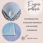 Schnittfestes Glas, strukturiert, antibakteriell, 28 x 20 x 4 cm.