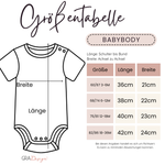 Größentabelle für Babybody in neutralen Farben.