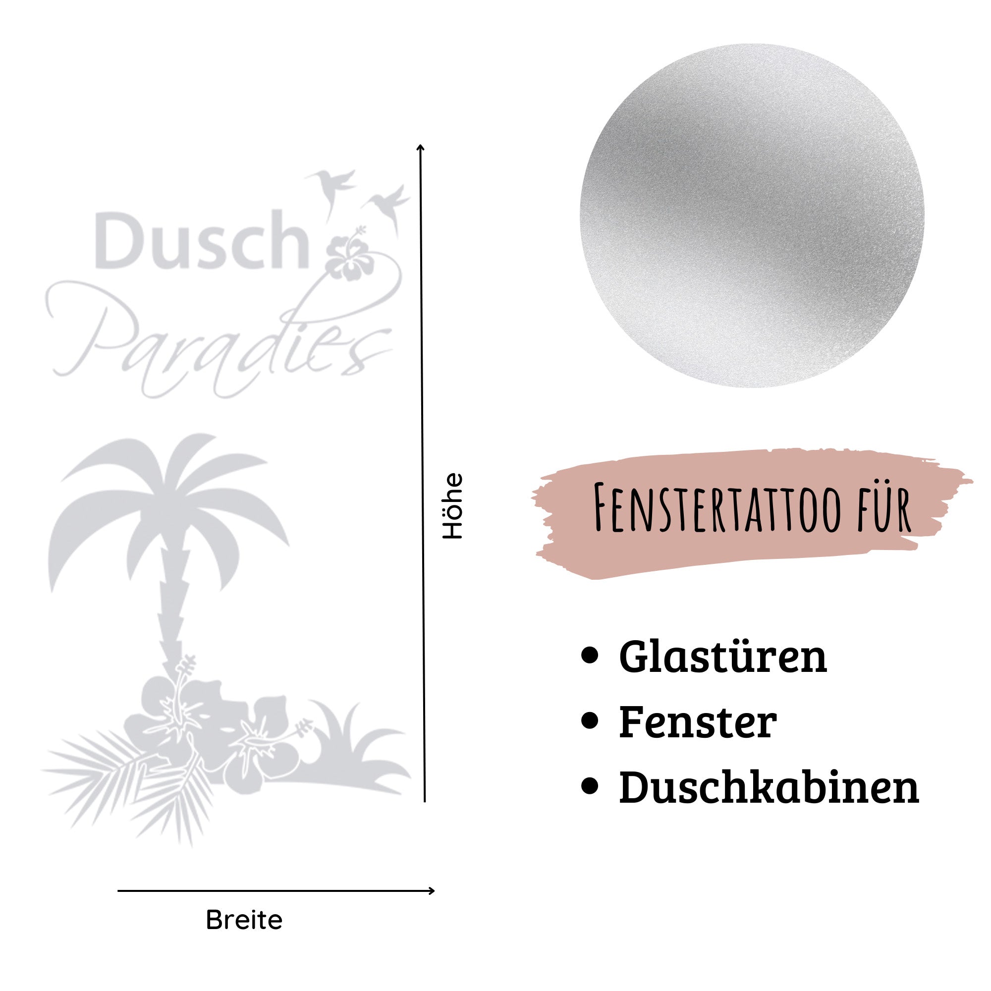 Fenstertattoo für Glastüren, Fenster und Duschkabinen, silber.
