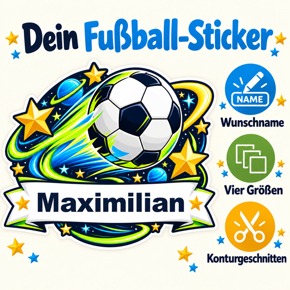 Fußball-Sticker Sternenkicker: Personalisierung mit Name auf weißem Banner